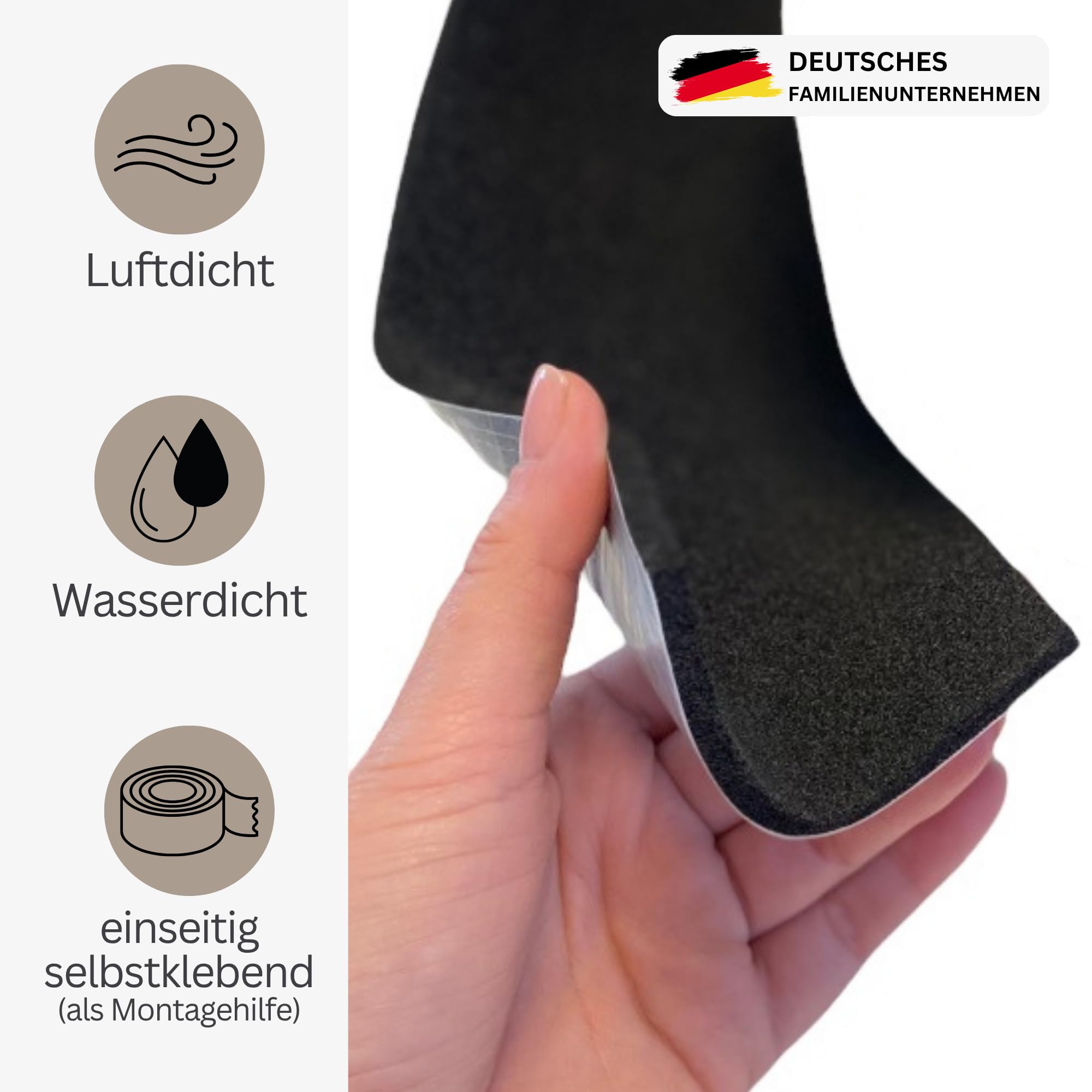 sarian Moosgummi Dichtungsband selbstklebend EPDM bis 10m Länge 3mm -10mm Stärke Schaumstoff Dichtband für Fenster, Türen, Auto, Schalldämmung & Wärmedämmung, stark haftend | Moosgummistreifen mit einseitiger Klebeschicht bis 10m Länge und bis 10mm Stärke