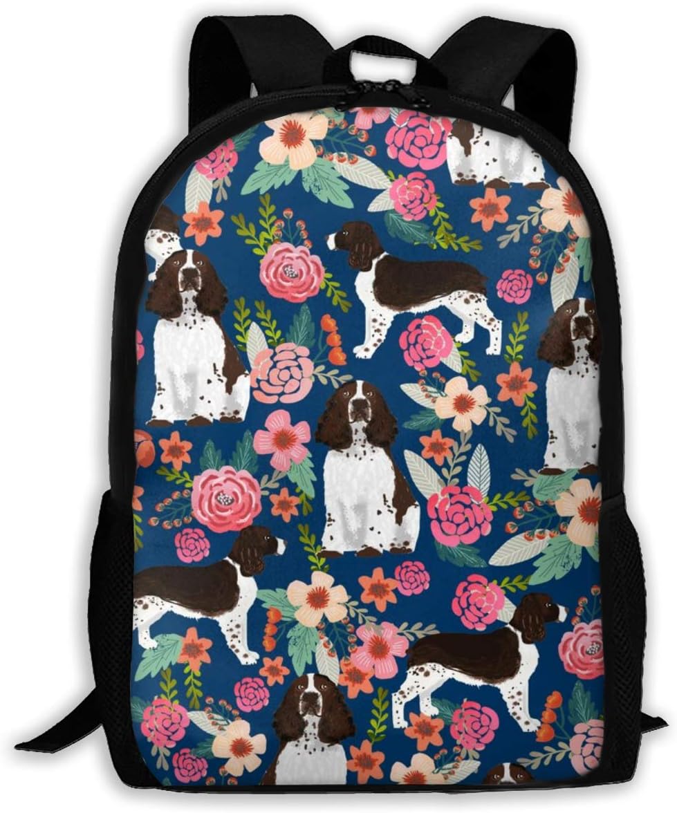 English Springer Spaniel Floral Fabric Cute Florals Dog Design_615 Travel Laptop Backpack, Extra Large College School Student Backpack for Men and Women，Classic Backpack。