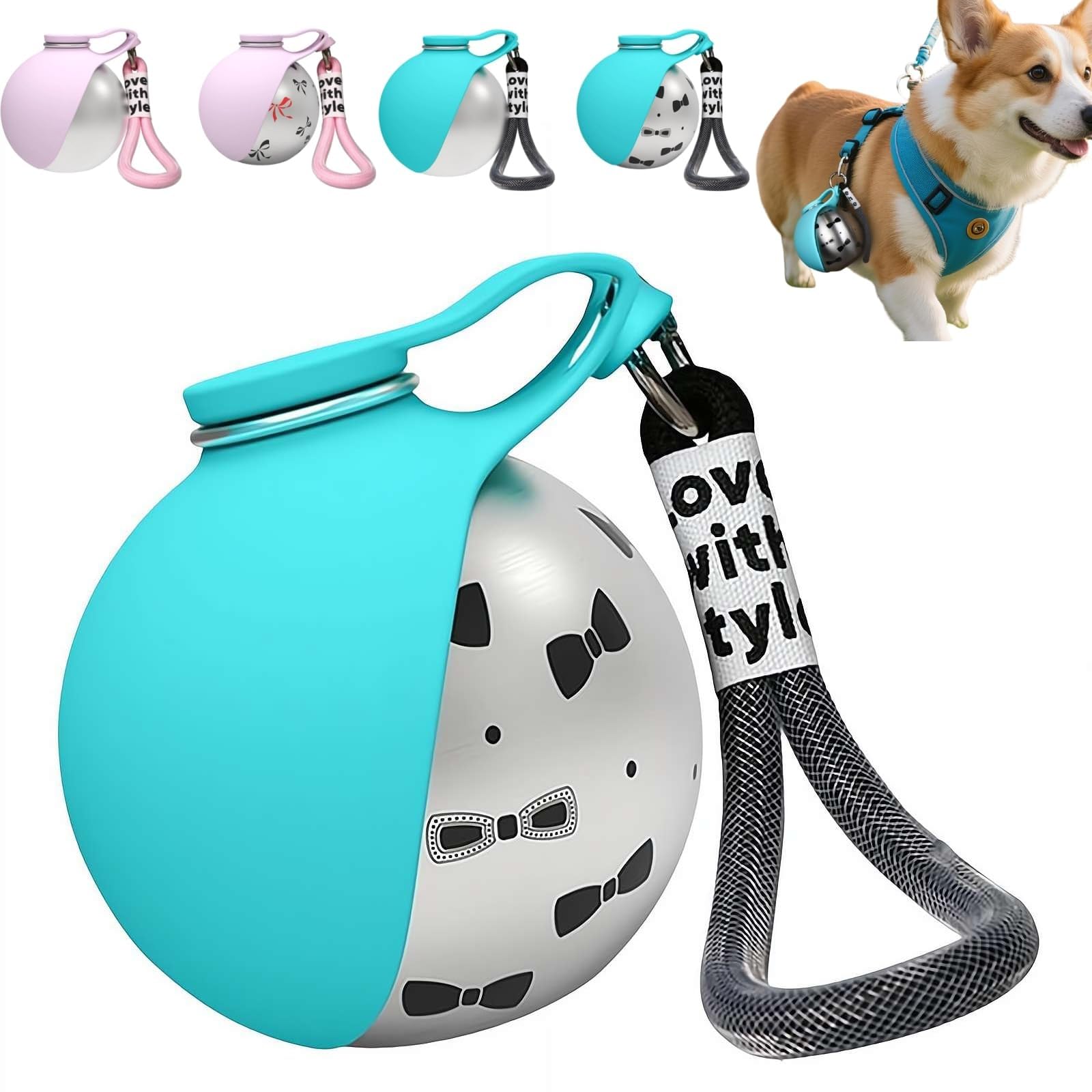 Portable Dog Water Bottle with Bowl: 2-in-1 Dog Travel Water Bottle for Small Dogs, Leak-Proof Stainless Steel Pet Water Bottle with Foldable Silicone Bowl & Lanyard for Walking Hiking Travel (Cyan A)