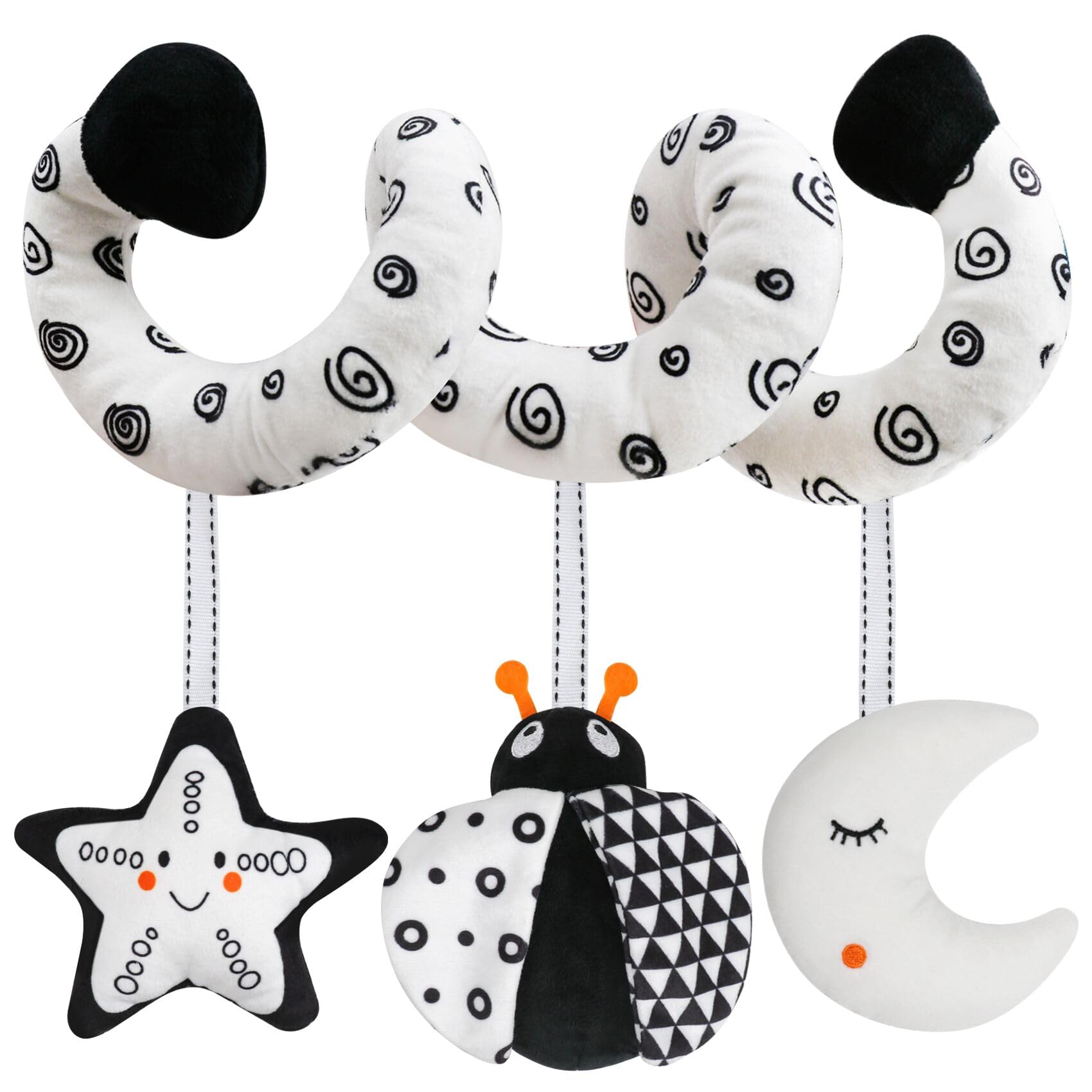 Baby Spiral Hanging Stroller and Car Seat Toys Black and White High Contrast Sensory Toy Newborn Plush Activity Toys Party Favors Quality Gifts for Baby Shower -Bug