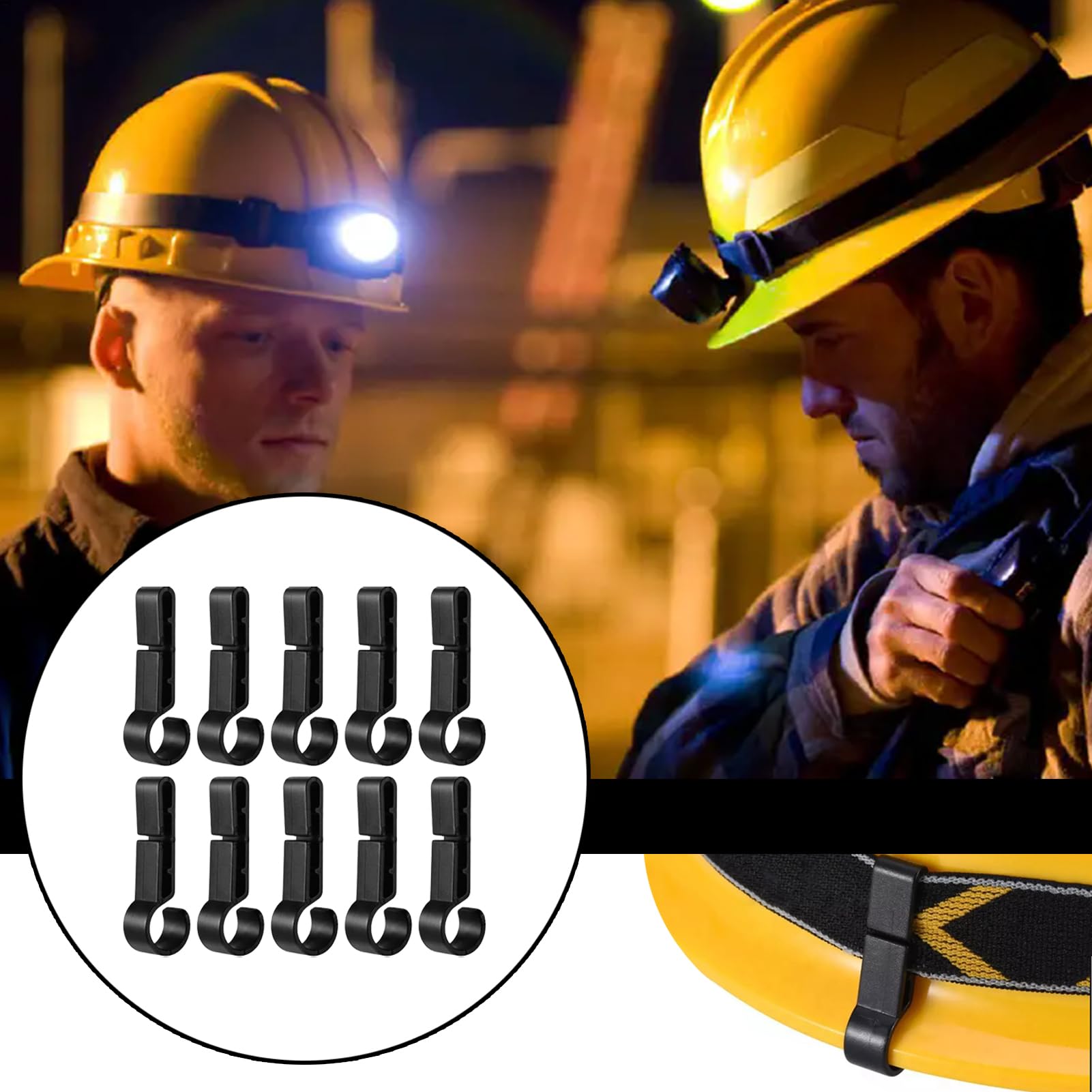 Pack de 10 clips para linterna frontal para casco, 4,6 x 1,5 x 1 cm, ligeros, 2,3 g, ganchos antideslizantes para correas de casco, accesorios de seguridad industriales y exteriores