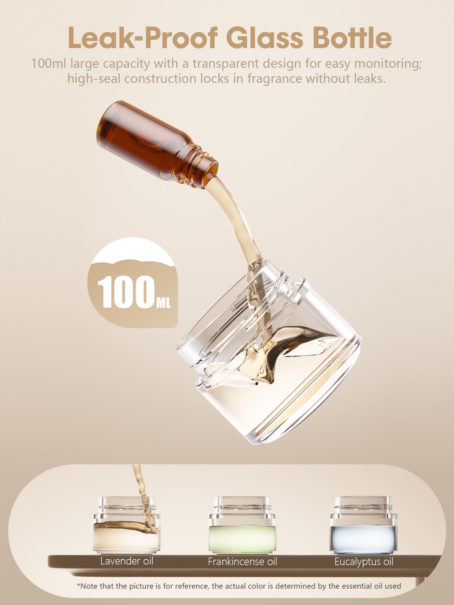 Difusor de aceite esencial sin agua, difusores recargables de aroma de aromaterapia para el hogar, coche, dormitorio, oficina, temporizador de 1/2/4/8 horas, capacidad de 100 ml, 3 niveles de niebla
