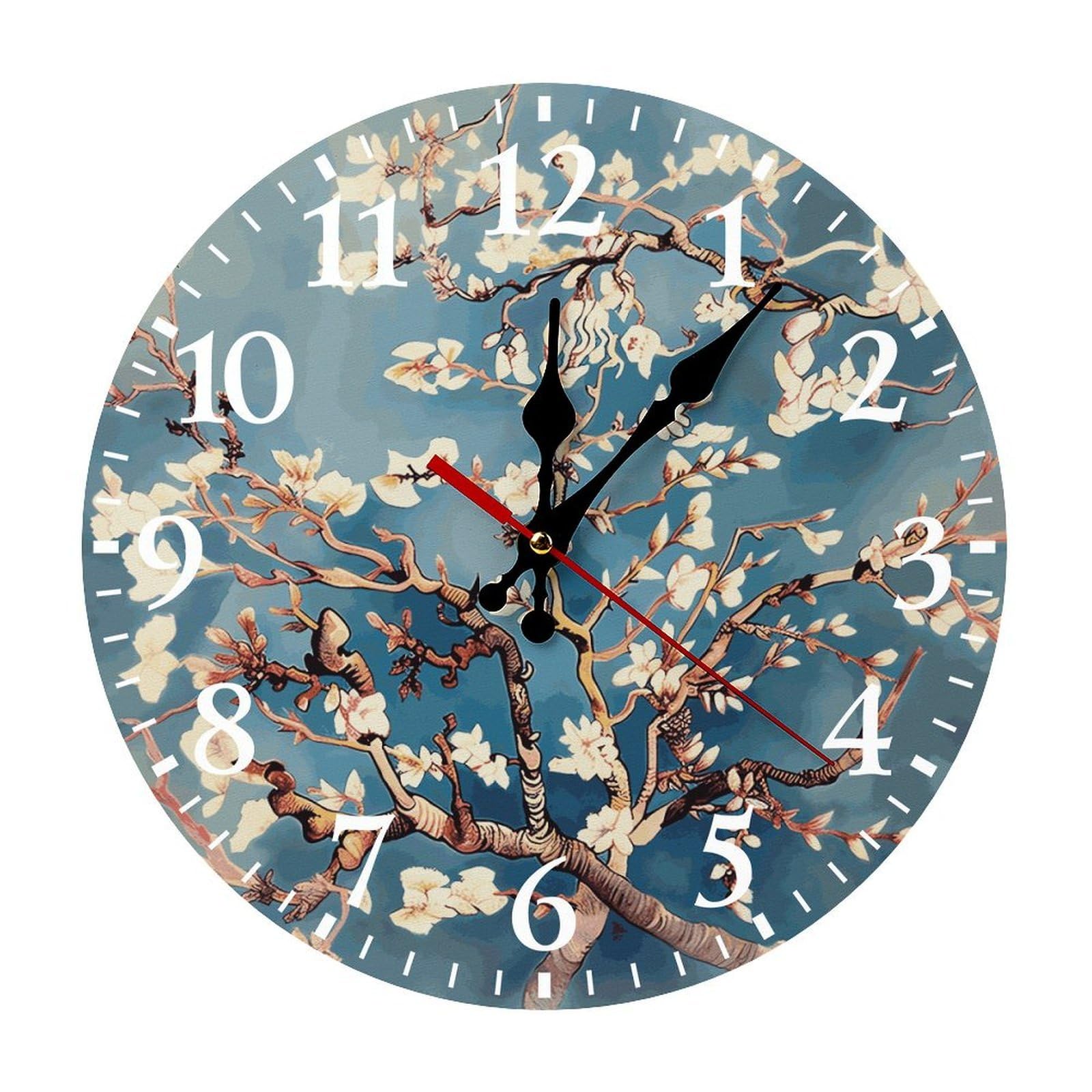 Horloge murale silencieuse fleur d'amandier pour bureau sans tic-tac