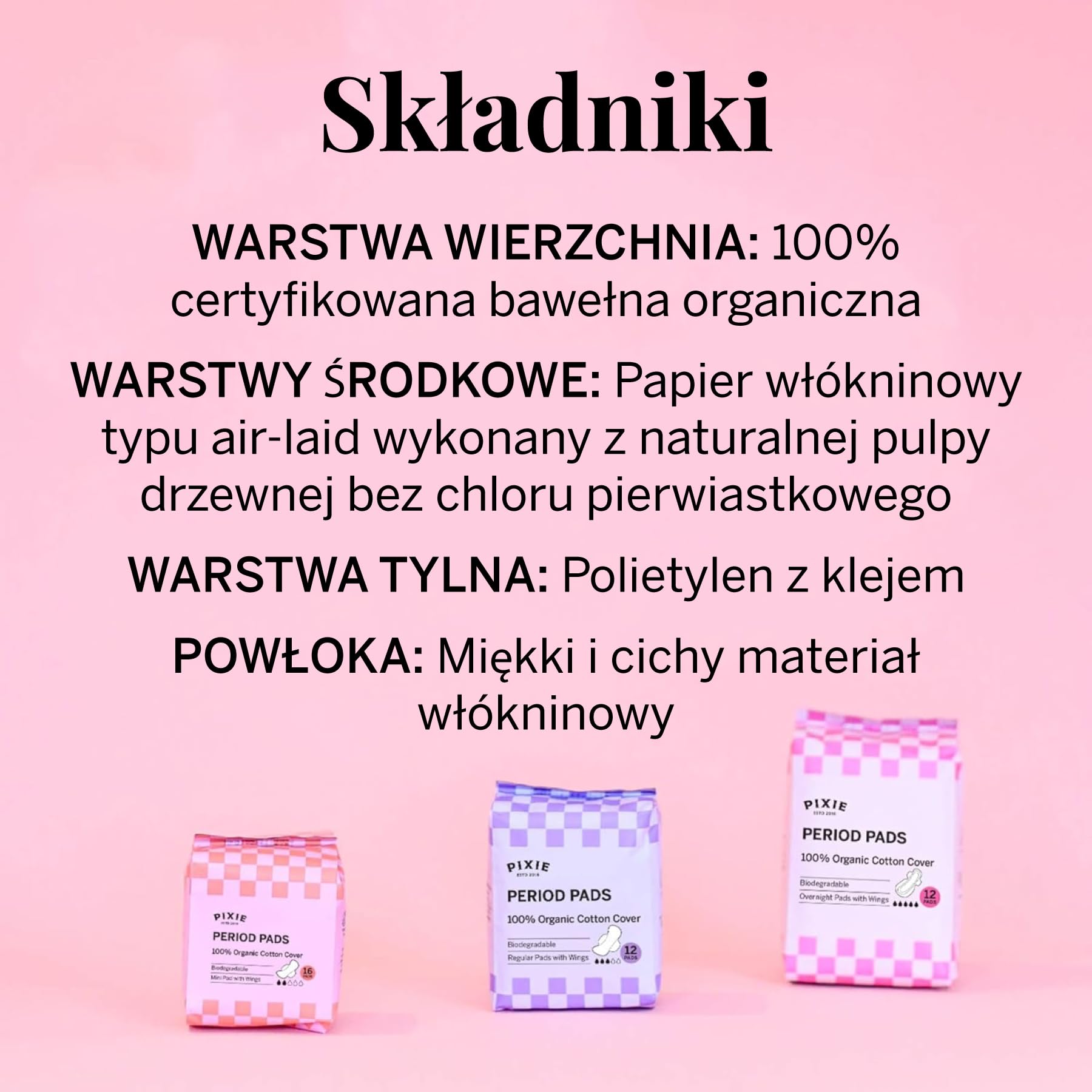 Pixie Pads – jednorazowe wkładki menstruacyjne – pokrycie z bawełny organicznej – bezzapachowe wkładki okresowe dla kobiet – biodegradowalne – podpaski nocne ze skrzydełkami – 12 sztuk