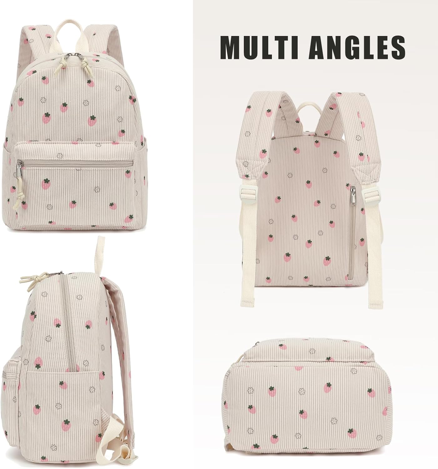 Corduroy Mini Backpack Purse for Women Girls, Fashion Small Backpack for Adults Teens Kids School Travel (Pink Strawberry) - Image 6