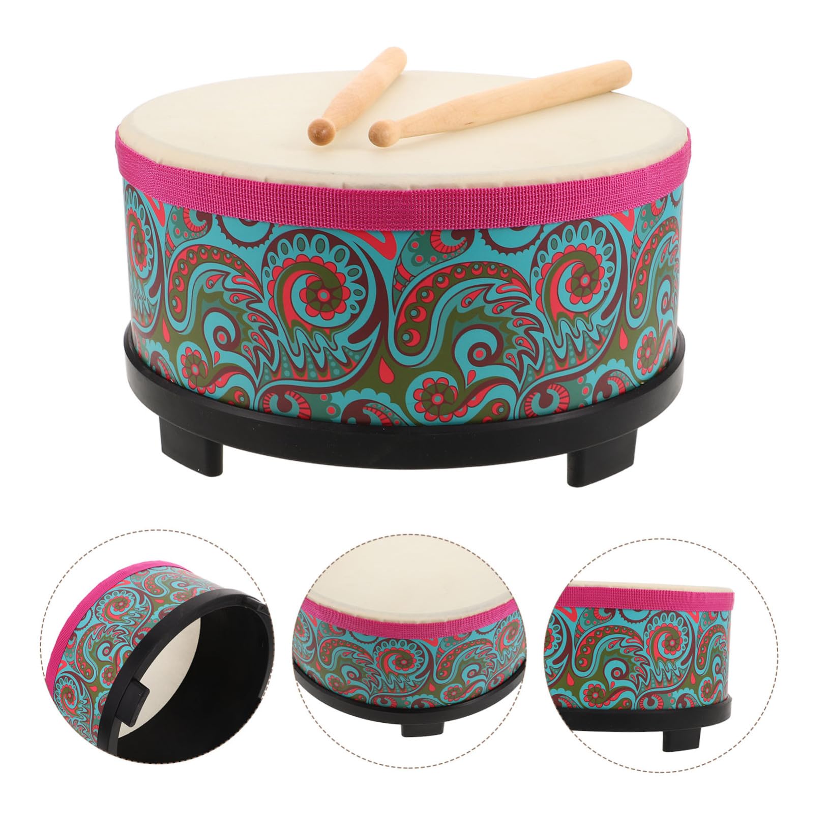 ifundom Bongos Infantiles de Percusión de Mano de 10 Pulgadas Diseño Floral Verde, Instrumento Musical Seguro de Madera, Juguete Educativo para Actividades Grupales y Desarrollo