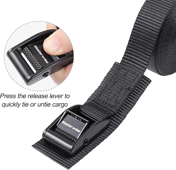 Cam Buckle Tie Down Straps, 1 x 12' Adjustable Pull Straps with Cam Buckle, Heavy Duty Cam Strap for Kayak, SUP, Cargo, Bicycles, Motorcycle, Truck, Car Roof Rack, Dirt Bike (4 pcs) (Balck, 1“x12‘)