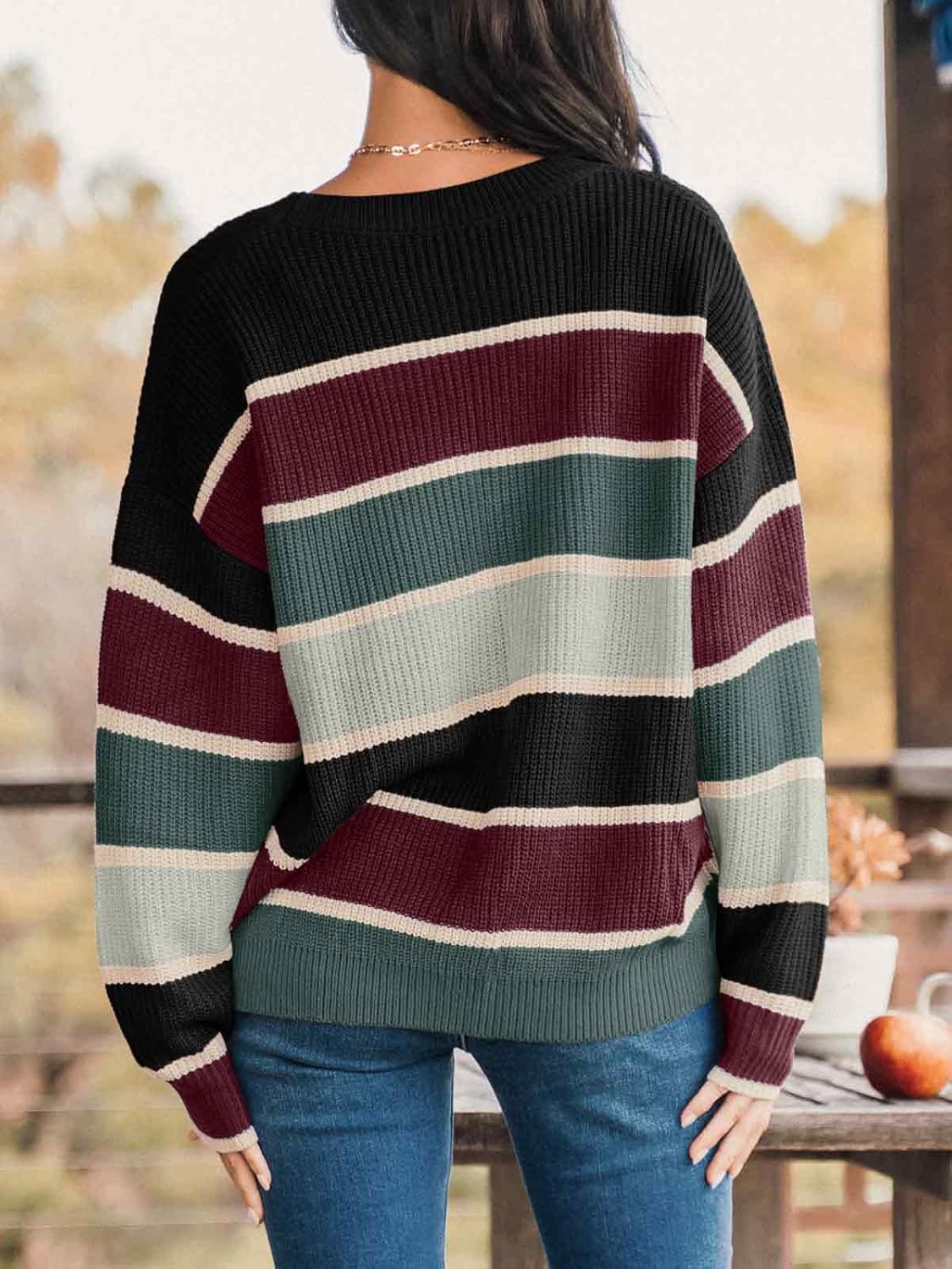 CUPSHE Womens Striped Sweaters Crewneck Long Sleeve Colorblock Casual Pullover Sweater Tops - Image 3