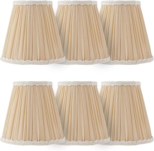 Lampshades Chandelier Lamp Shades Small Pleated Empire Clip-on Fitter Lampshade 6"x3 34"xH5 35" Gold Linen Small Lamp Shade Set of 6