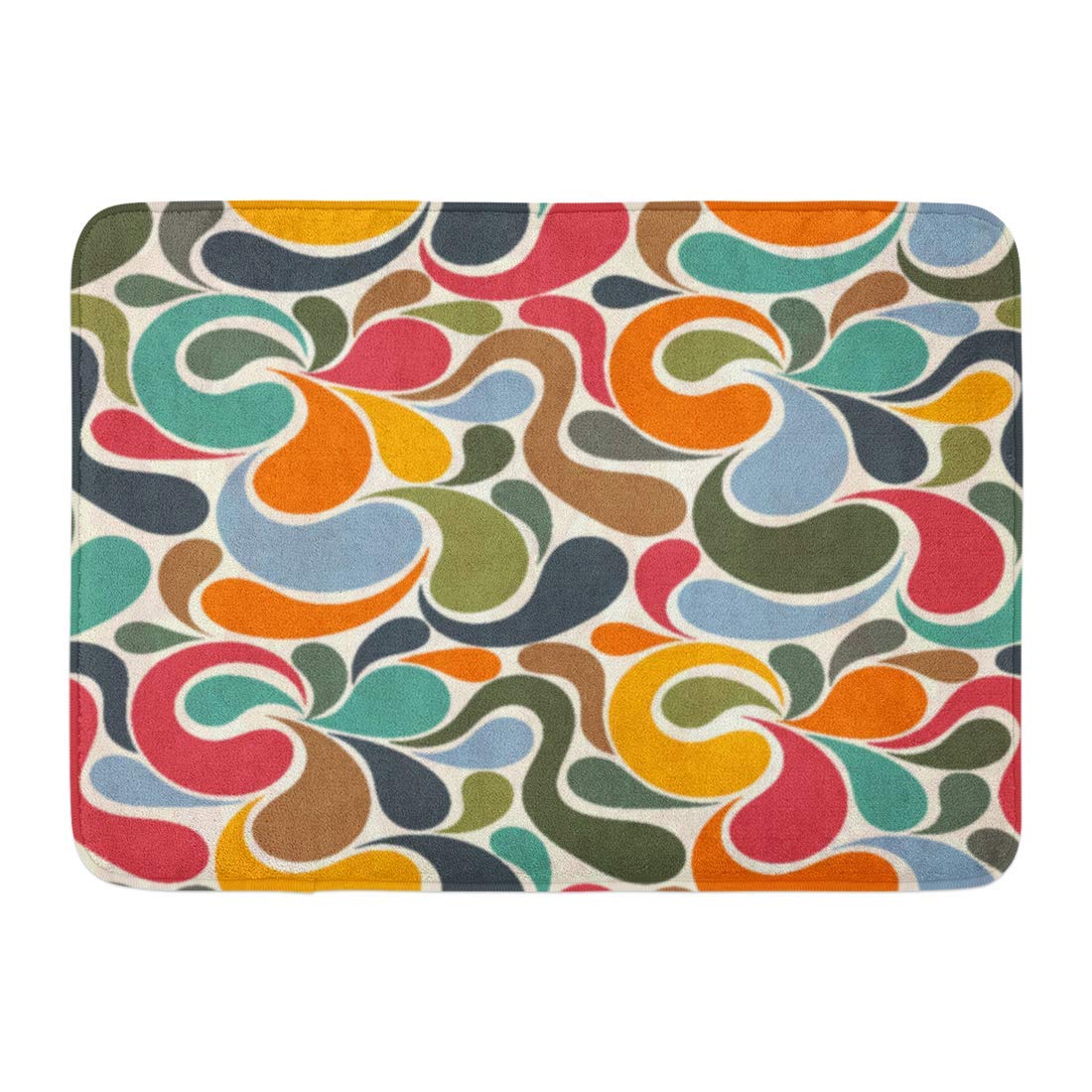 YnimioHOB Doormats Bath Rugs Outdoor/Indoor Door Mat 1970S Retro Abstract Pattern 1950S Color Curly Ghic 1960S Bathroom Decor Rug Bath Mat