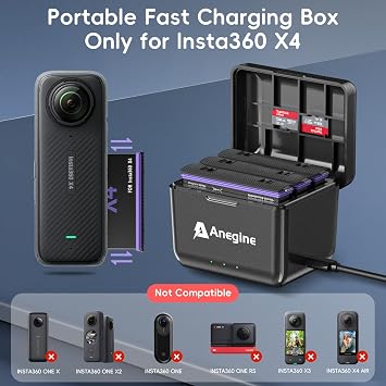 Anegine Insta 360 X4 Replacement Battery 2500mAh and Fast 3-Channel USB Charger for Insta360 X4 Action Camera with Misro SD Card Slots (3-Pack)