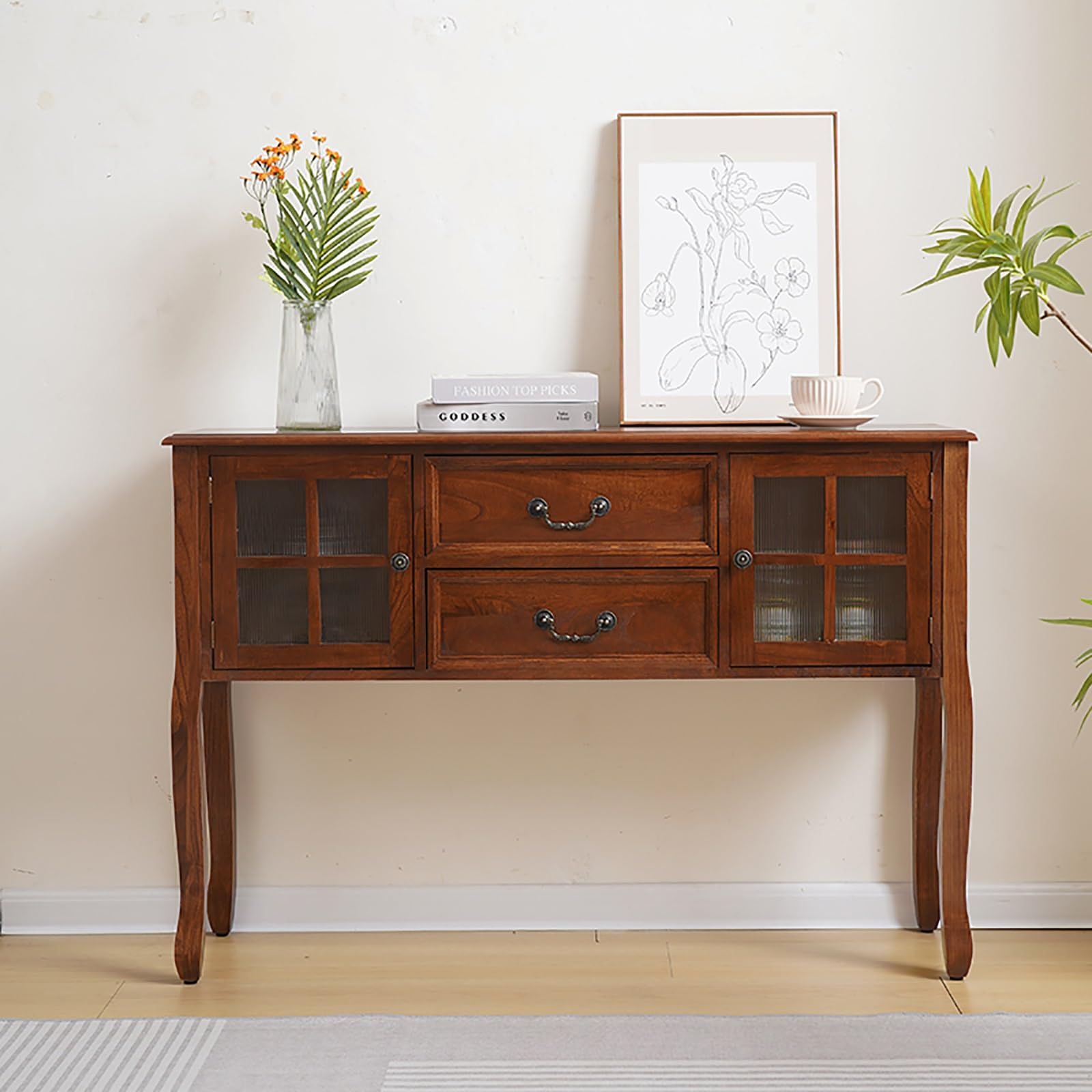 Tavolo Consolle Ingresso in Stile Rustico con Cassetti e Ante, Mobile Svuotatasche Ingresso, Consolle Cucina con Contenitore per Corridoio, Soggiorno(Brown,100x32x82cm/39x12.6x32in)