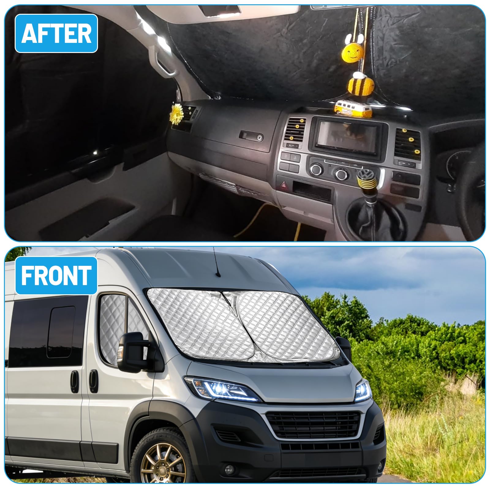 Parasol para parabrisas de coche para Fiat Ducato X250/290 para Citroen Jumper para Peugeot Boxer, Magnético, Parabrisas Térmico Interno, Juego de 3, Cubierta de Protección Solar Gruesa