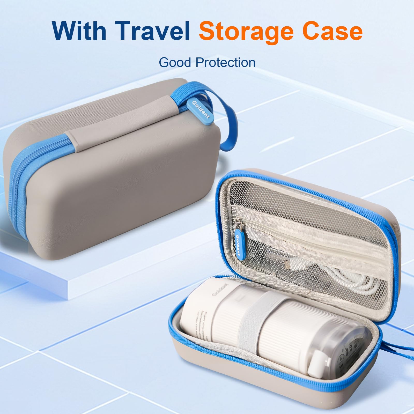 Irrigador bucal portátil para dientes con exquisita funda de viaje, mini irrigador oral recargable inalámbrico con tanque extraíble, IPX7 impermeable, 4 modos y 4 puntas de chorro para