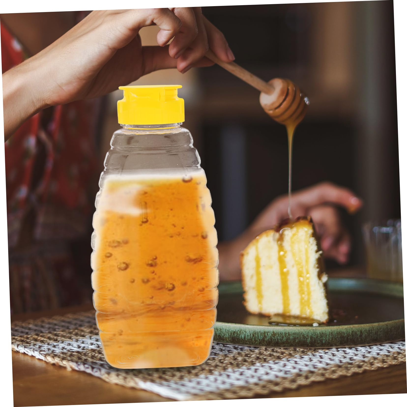 BRIGHTFUFU 4Pcs Transparent Plastic Honey Bottles with Lid Capacity Food Storage Container for Honey Jam Salad Dressing Lightweight and Reusable for Home Kitchen Use