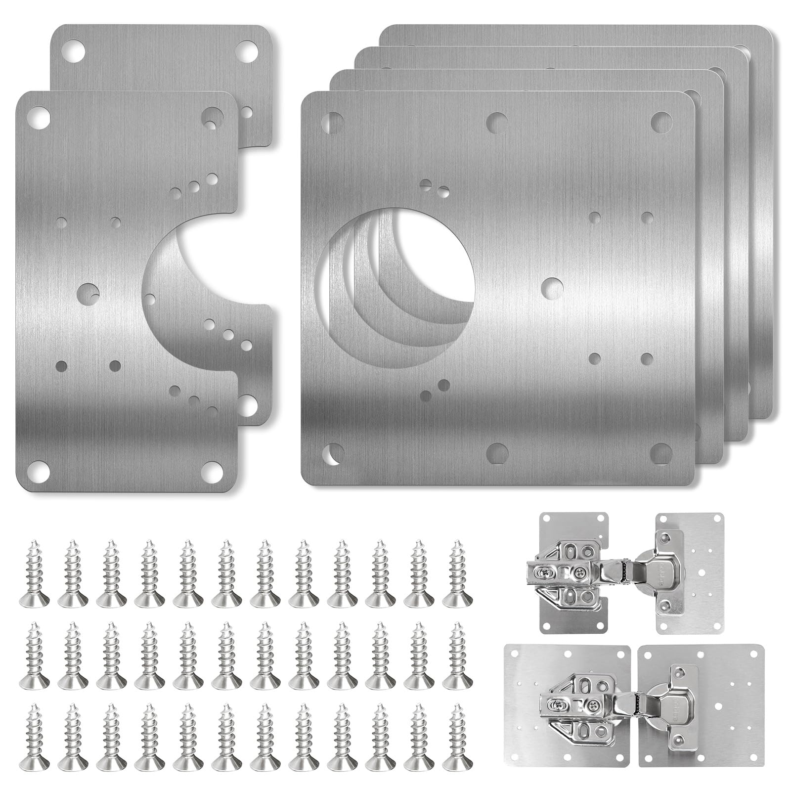 Cabinet Hinges Repair Plate 6 Pcs Stainless Steel Cabinet Door Hinge Repair Replacement Kit with Mounting Screws Hinges