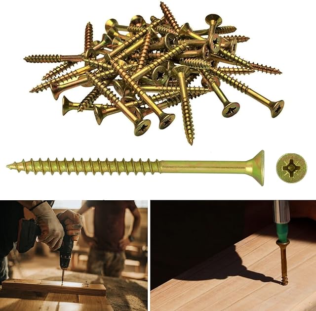 TERF® Multi Purpose Screws 6.0 X 150mm Pozi Flat Double Countersunk Zinc Yellow Screws For PVCu Wooden Timber Chipboard MDF and other similar types Screw Size 6.0 X 150mm - Pack of 20