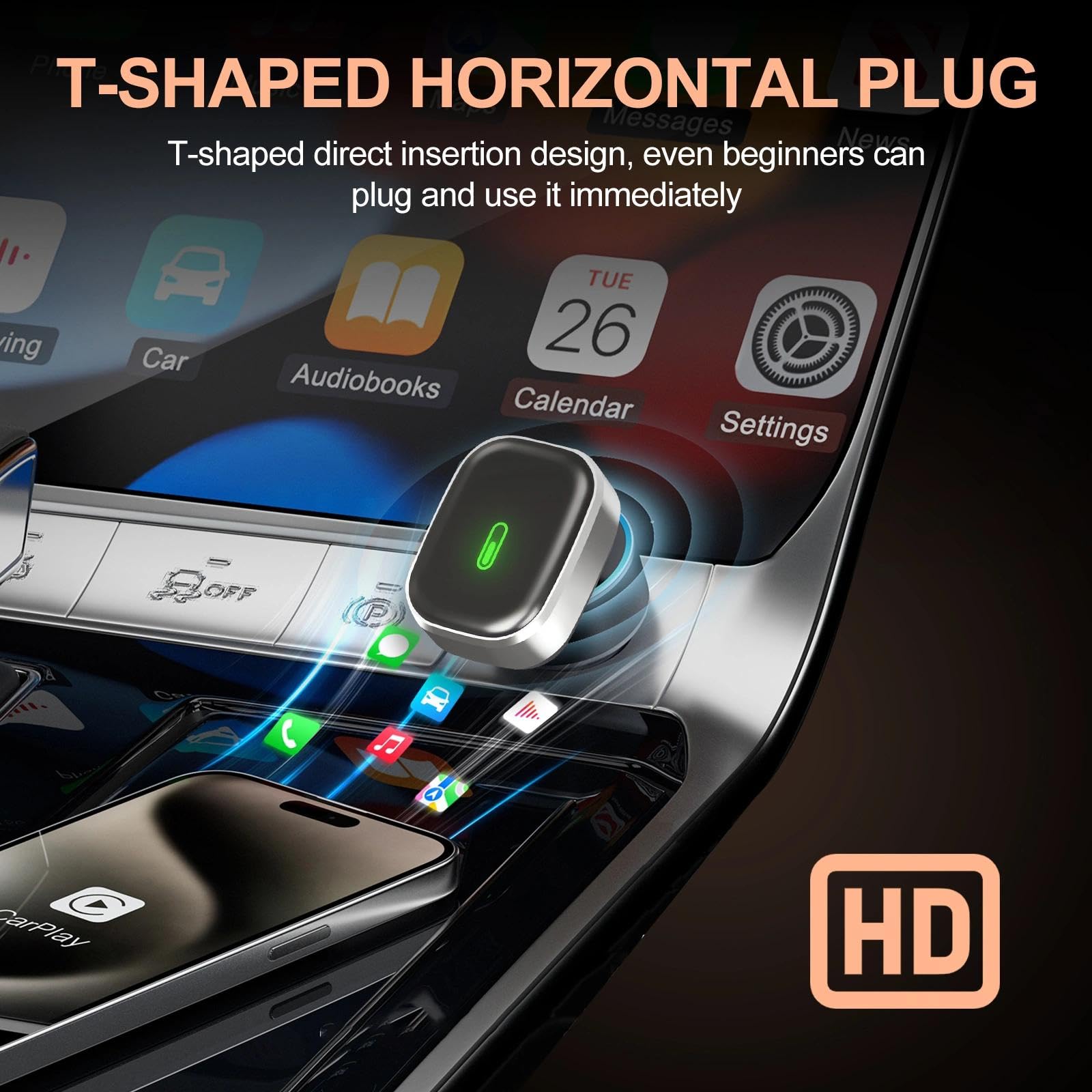 Adattatore CarPlay Wireless Mini, Connettore USB Plug e Play per Auto, Converte con Facilità CarPlay Cablato in Wireless, Compatibile con iPhone iOS 10+ e Android Auto, Reconnessione Automatica