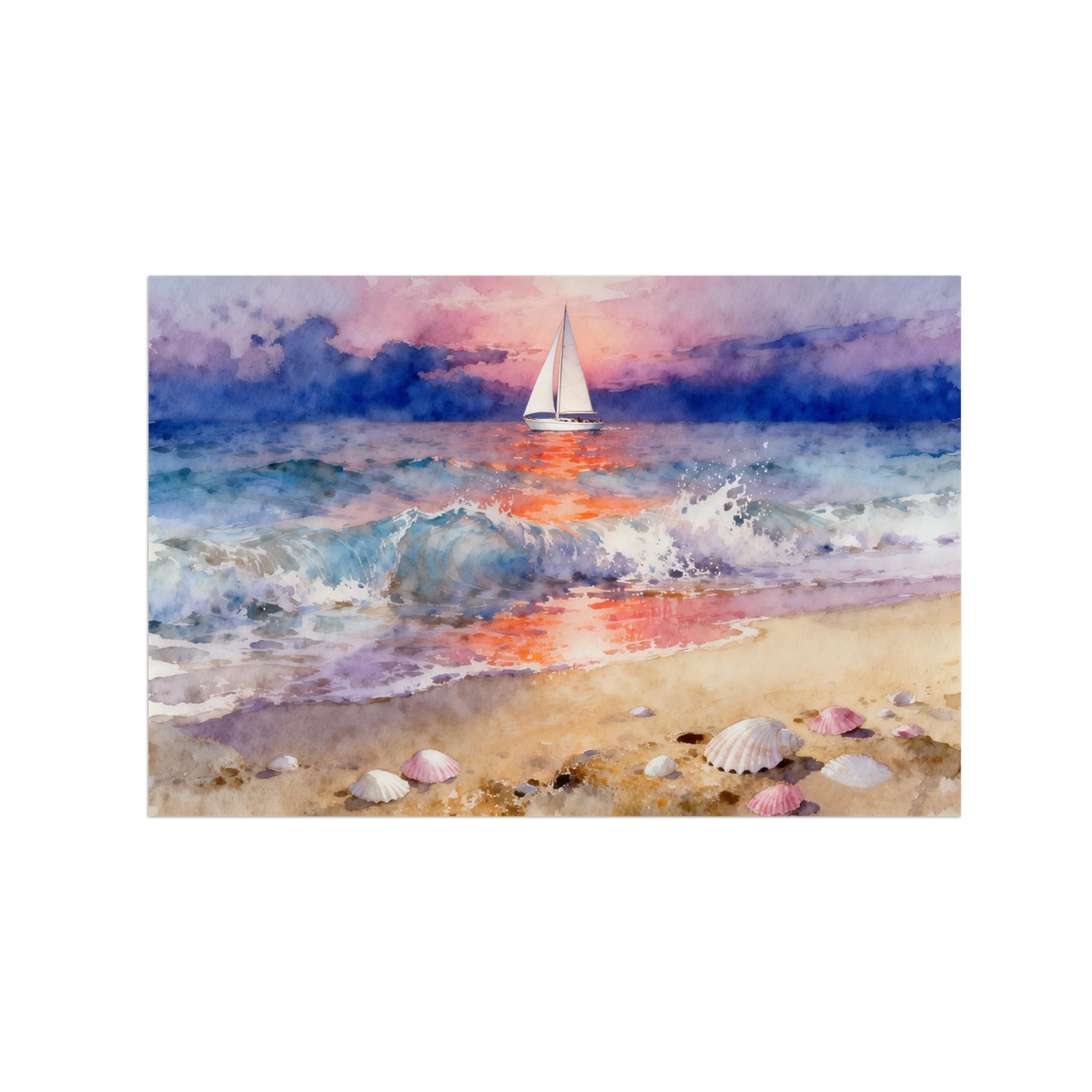 OZPWBVY Beach Wave Boat Landscape Canvas Wall Art Print Painting 70x105cm Unframed