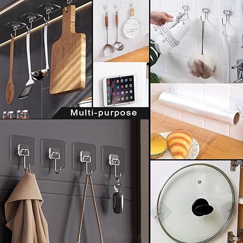 Miniatura 7 de Ganchos adhesivos para colgar, paquete de 48 ganchos de pared adhesivos de acero inoxidable, 22 libras (máximo), extraíbles, resistentes al agua,