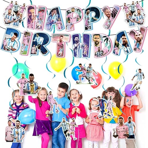 Miniatura 5 de Cartel de suministros de fiesta de cumpleaños de fútbol y 8 espirales colgantes para decoración de cumpleaños de fútbol de fútbol, niños y niñas