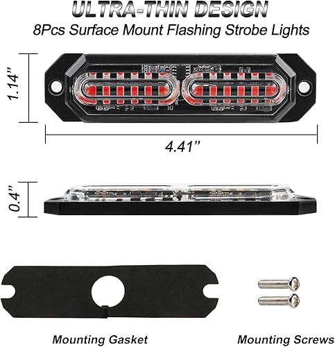 Miniatura 5 de ASPL 8 luces estroboscópicas intermitentes de montaje en superficie ultra delgadas de 12 LED para camión, automóvil, vehículo, mini rejilla, cabeza