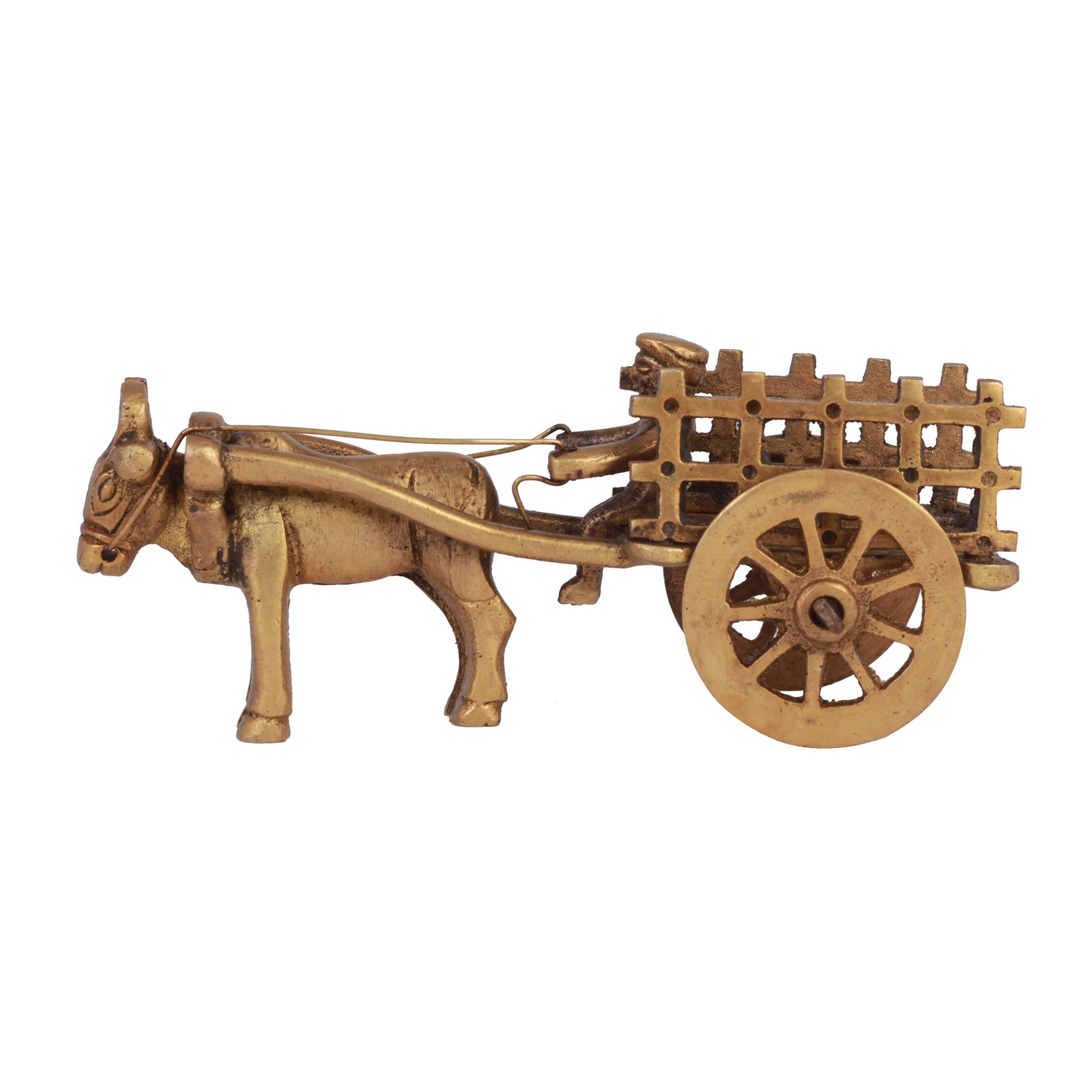 Kartique Brass Bullock Cart with Open Jaali Pulled by Single Bull, Standard, Gold, 1 Piece - Image 2 thumbnail