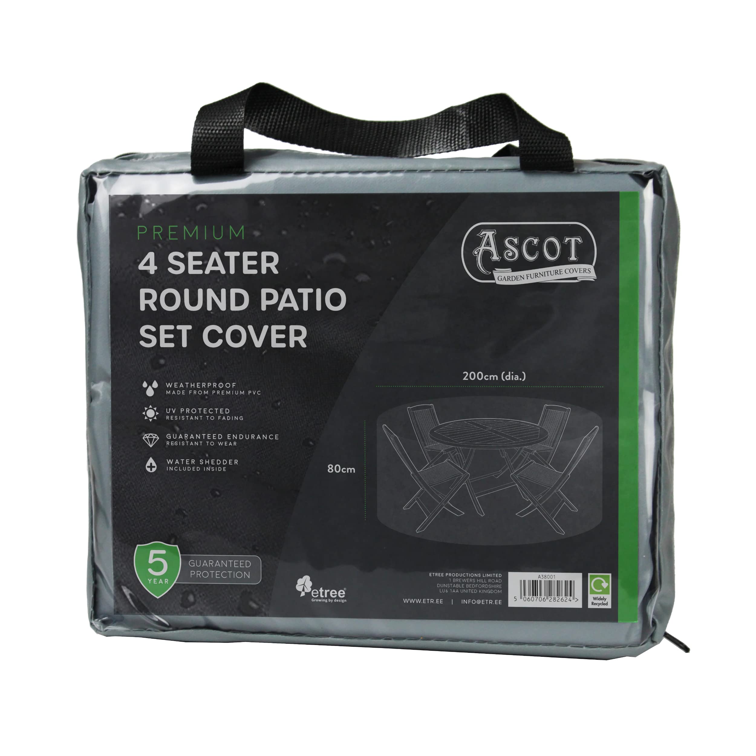 Ascot Garden Furniture Covers Grey Ascot Premium 4 Seater Round Patio Set Cover - 200 (Dia.) X 80(H) Cm Modern