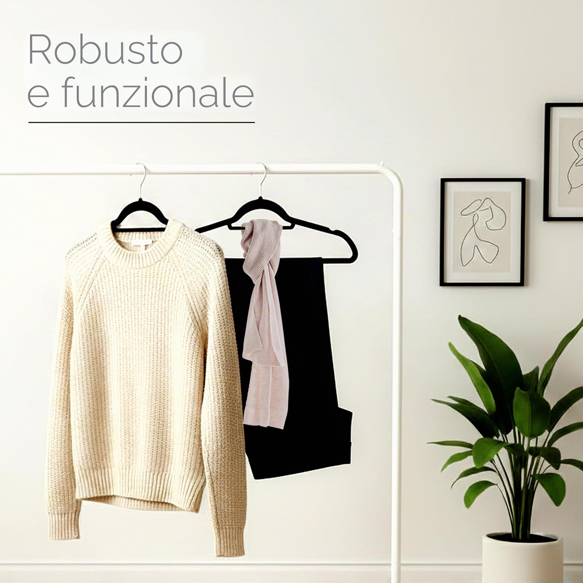 Utopia Home Grucce in Velluto Antiscivolo – Appendini Resistenti con Fermacravatte, Salvaspazio e Ultra Sottili, Ideali per Giacche, Cappotti e Maglioni (Nero, Set da 50)