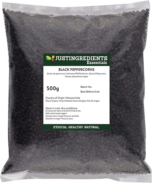 JustIngredients Essentials Black Peppercorns, 500 g
