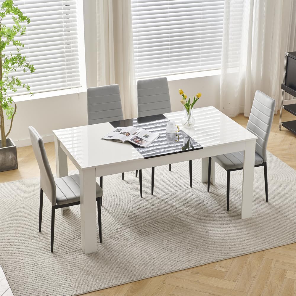 Homullel 150 cm Dining Table and 4 Chairs, 4 Seater Table and Chairs Set, Kitchen Dining Room Set for 4, Compact, Space Saving (Flannel Grey, 150cm, 4 Seats)