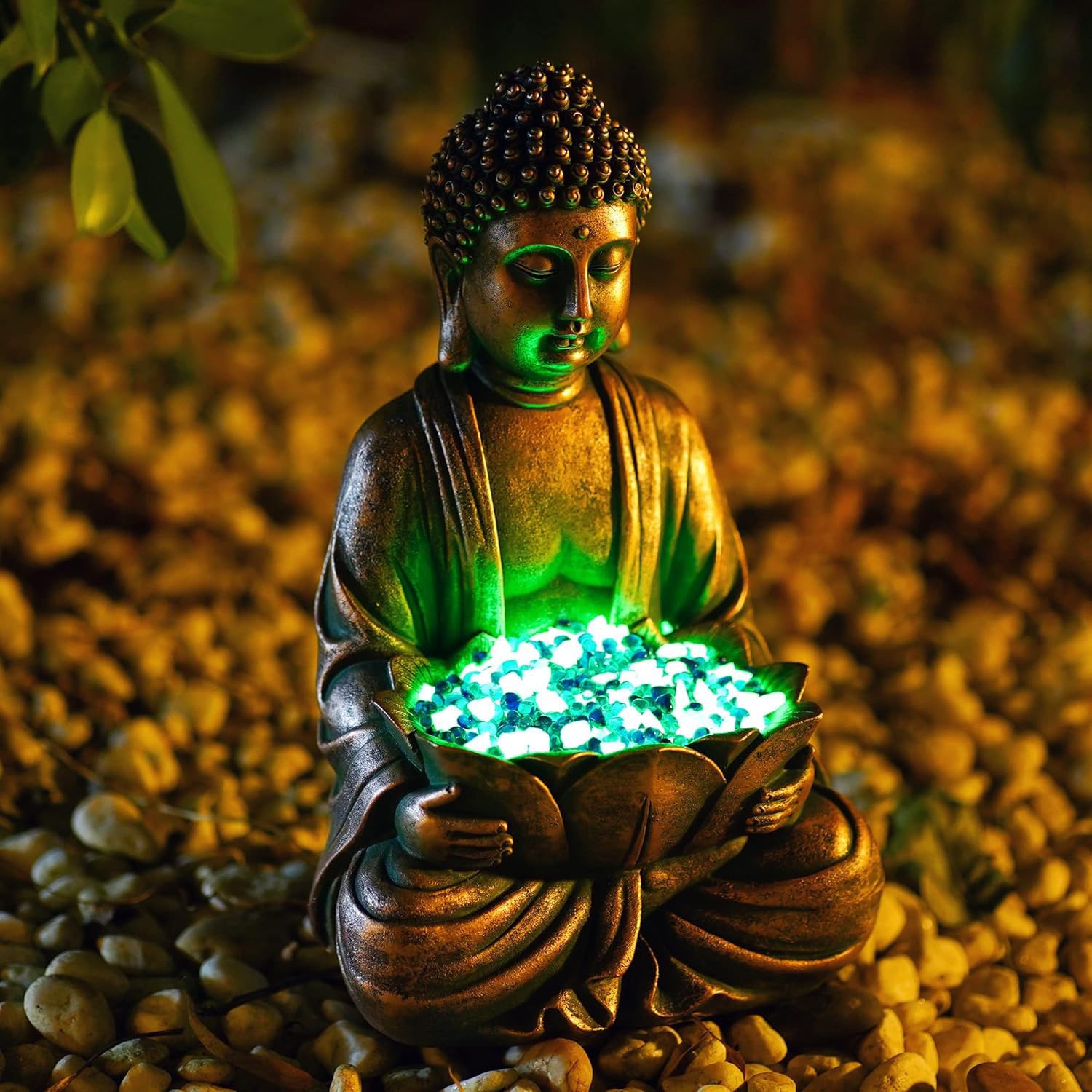 Yeomoo Figura de Buda de meditación, decoración de jardín para exterior, Buda Zen, decoración de jardín, salón, balcón, figuras grandes con piedras de loto y piedra de cristal, regalos para mujeres