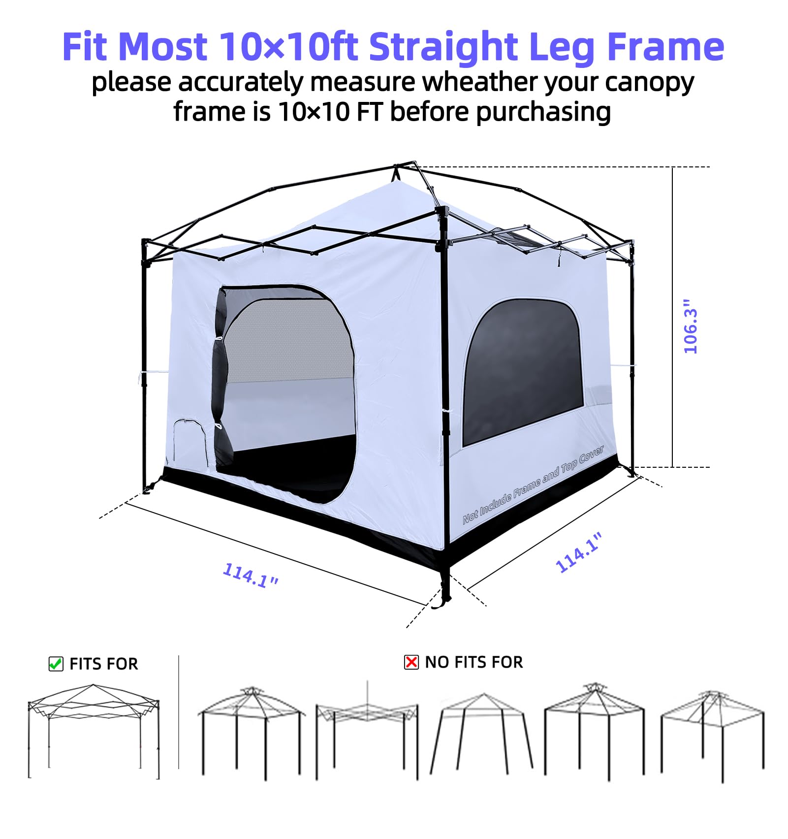 Joramoy Camping Cube for 10×10 Pop Up Canopy, Converts Straight Leg Canopy into Camping Inner Tent, Portable Vented Cube Tent with Full Floor(Frame/Top NOT Included)
