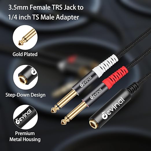 Cable Adaptador Y 1/4" TRS Hembra a 2 TS Macho 1 ft Devinal miniatura 2