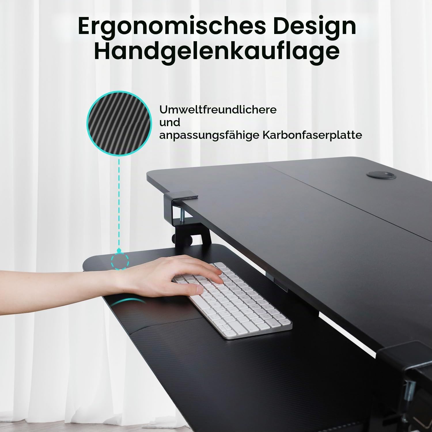 NearHub Tastaturauszug Tastatur Halterung Auszug Tastaturabage Ausziehbar Untertisch-Tastaturständer mit C Klemme,Ergonomisches Design, Karbonoptik Passt,Größe: 65cm((76 cm Klemmen) x 30cm,Schwarz