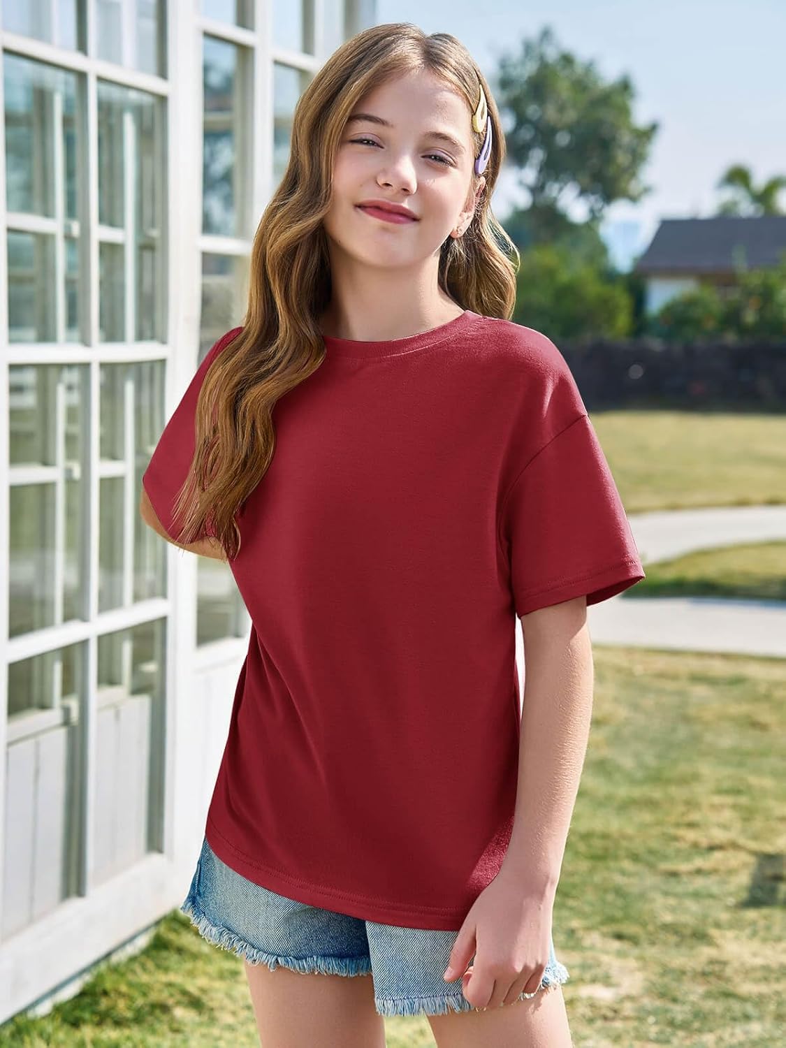 Haloumoning Girls Short Sleeve T Shirts Kids Summer Oversized Tops Casual Crewneck Basic Tees 5-14Y - Image 2