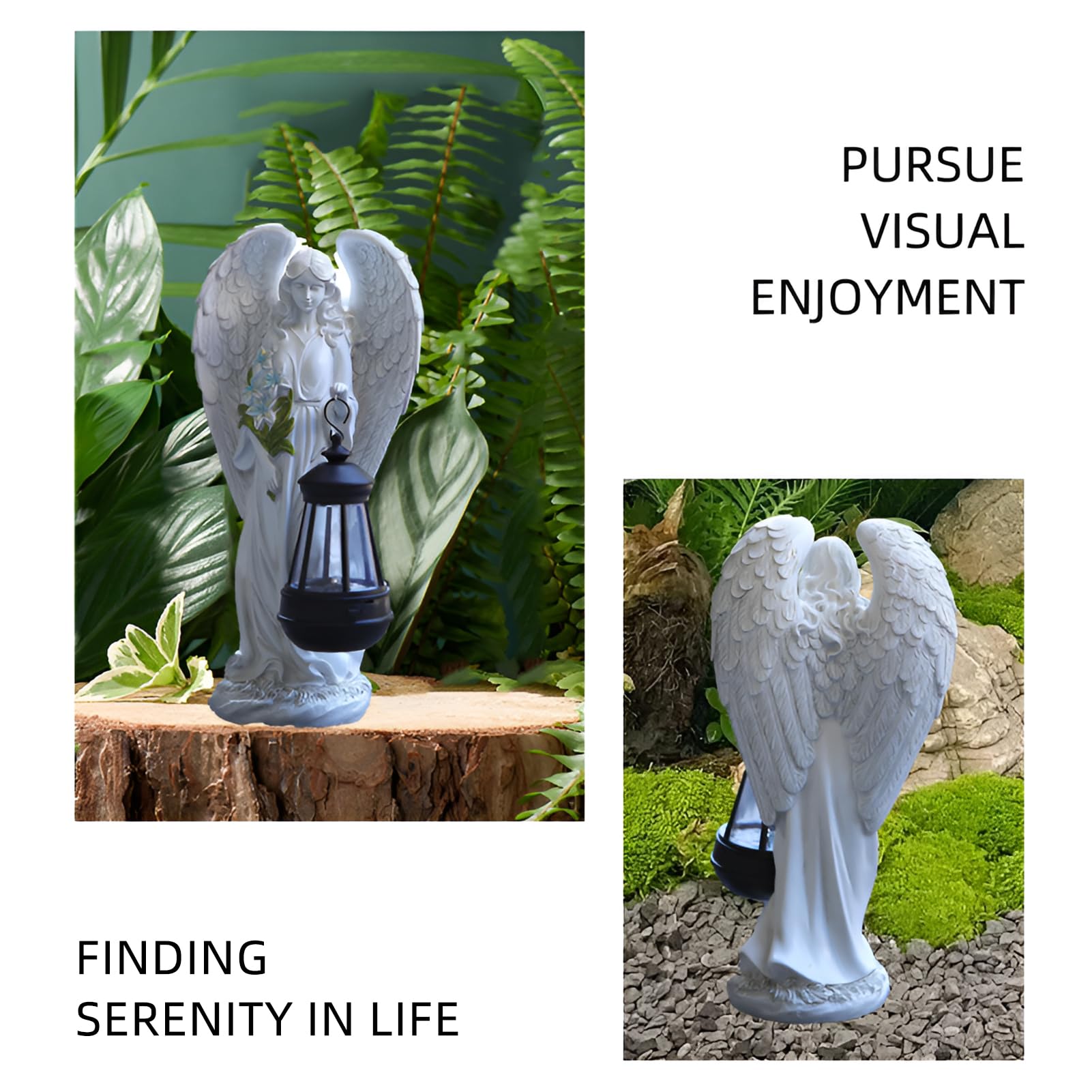 Statue du Jardin des Anges,Sculpture d'ange Féérique,Figurine Ange Gardien avec Lanterne LED Solaire,Auto-on,Ange Tombe pour Terrasse,Pelouse,Cour,Pendaison de crémaillère,Funèbre