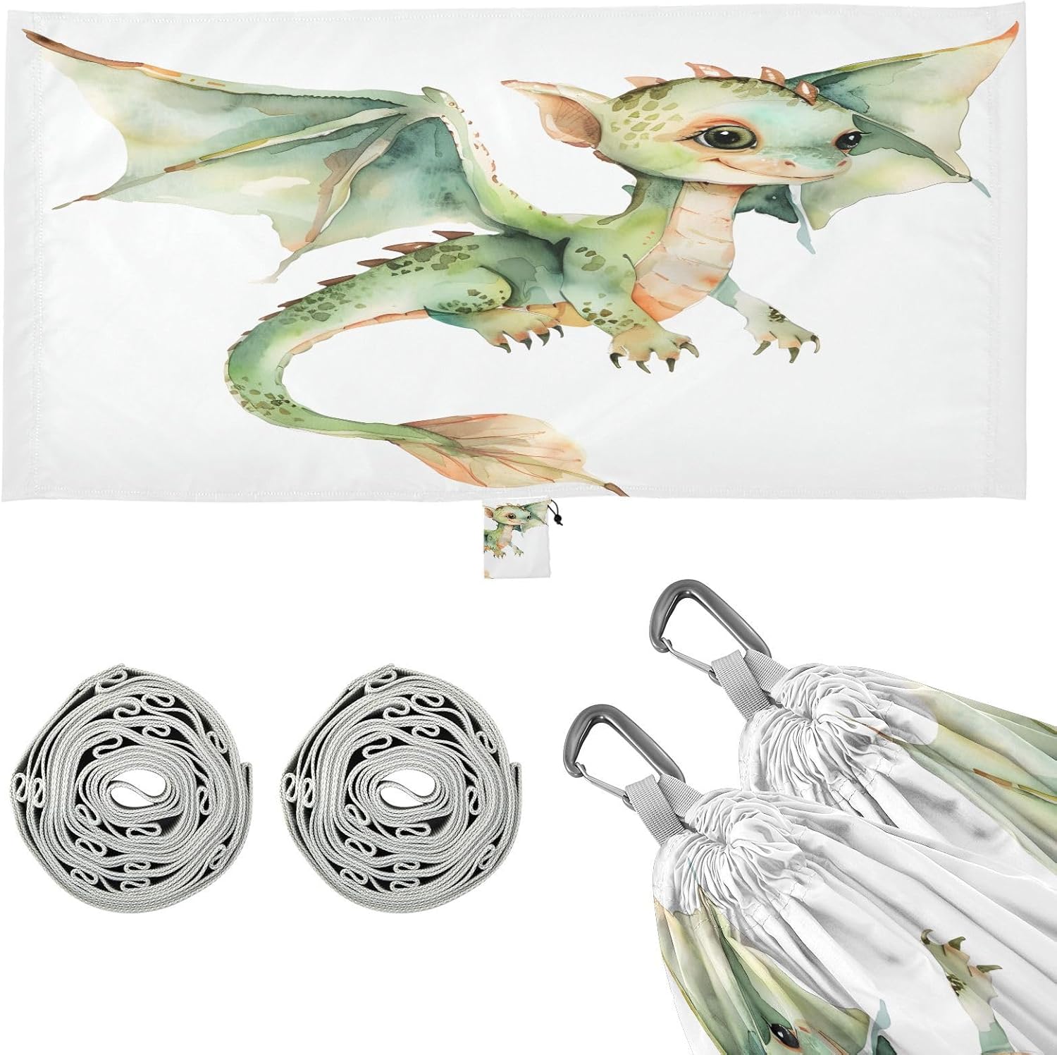 ALAZA Baby Dragon Flying Camping Hammocks Single or 2 Person 500 lbs Portable Parachute Travel Hammock w/Tree Straps for Hiking Backpacking Indoor Outdoor