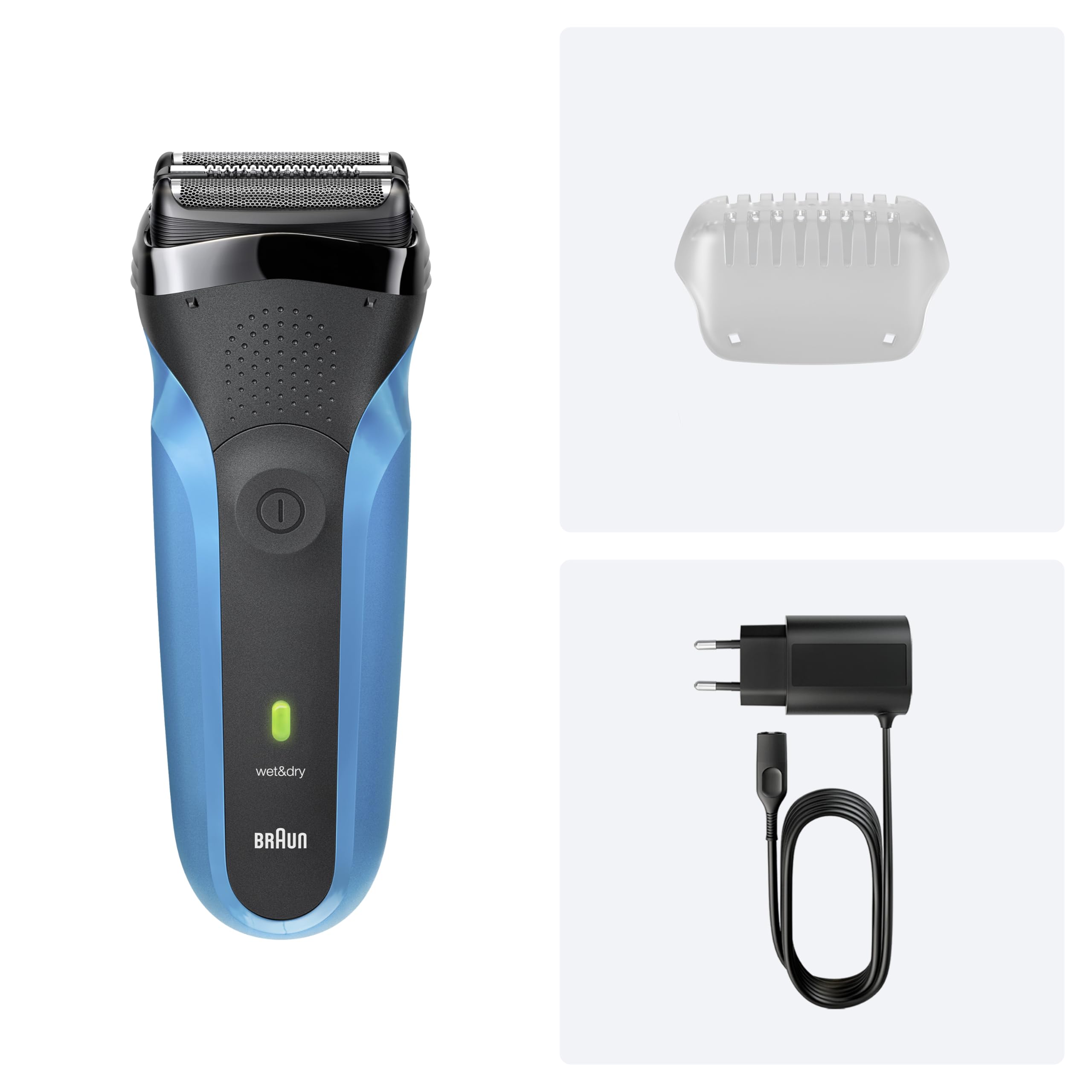 Braun Rasierer Herren Elektrisch Series 3, Rasierapparat, 310s, Blau | Kabelloser Elektrorasierer mit 3 Flexiblen Klingen, Barttrimmer mit 30 Min. Akku, Wasserdicht, Inkl. 1 Aufsatz