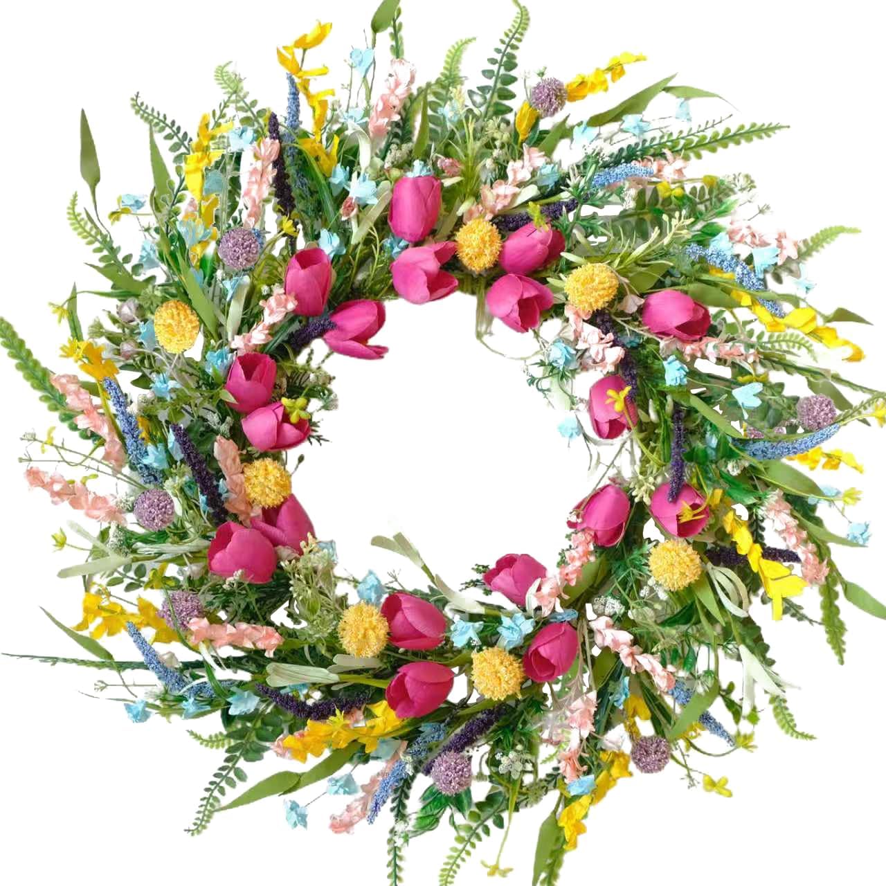 Bibelot Spring Tulip Wreath for Front Door, 22 Inch Tulip Lavender Floral Wreath, Artificial Spring Summer Wreath for Indoor Outdoor Door Wall Window Decor, Seasonal Home Decor