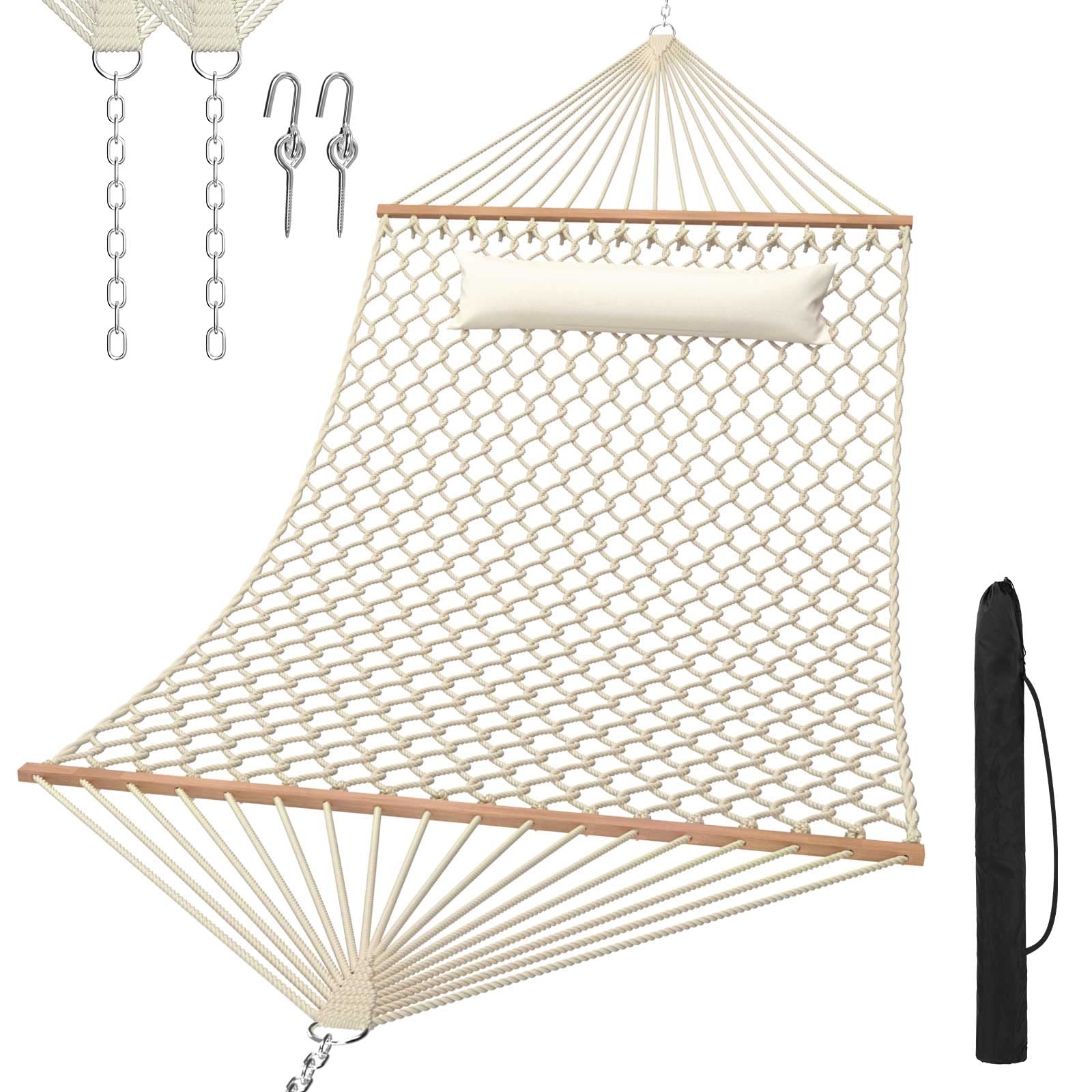 TONAHUTU 13FT Hammocks, Traditional Hand Woven Cotton Rope Hammock with