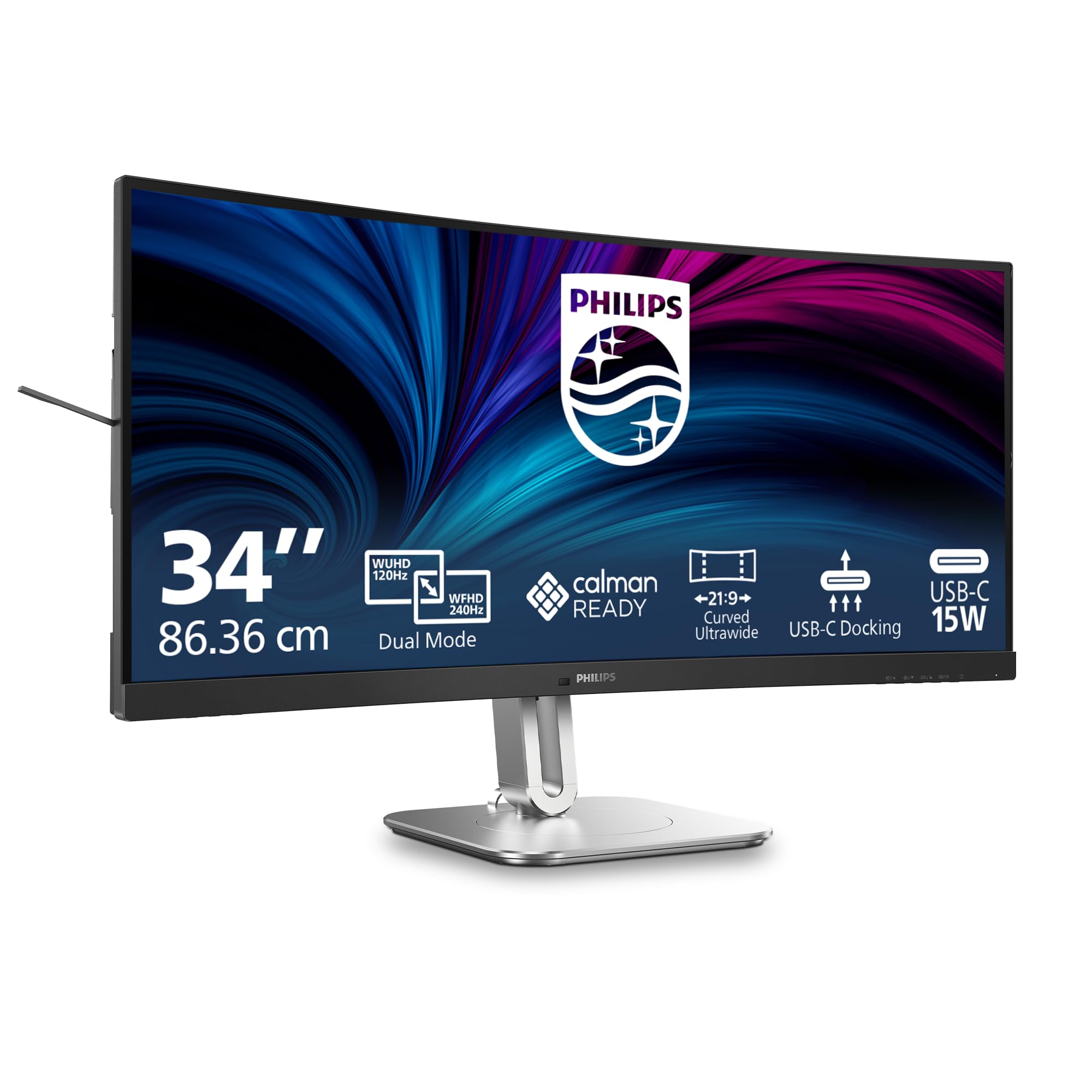 PHILIPS Monitor 34B2U5900C 34 pollici Curvo 5120x2160@120Hz; 2560x1080@240Hz, dual mode, VA Panel, 4ms GtG, USB Hub Speakers, Height Adjustment, (HDMI2x 2.1 DP 1x 1.4), HDR400, Grigio Scuro
