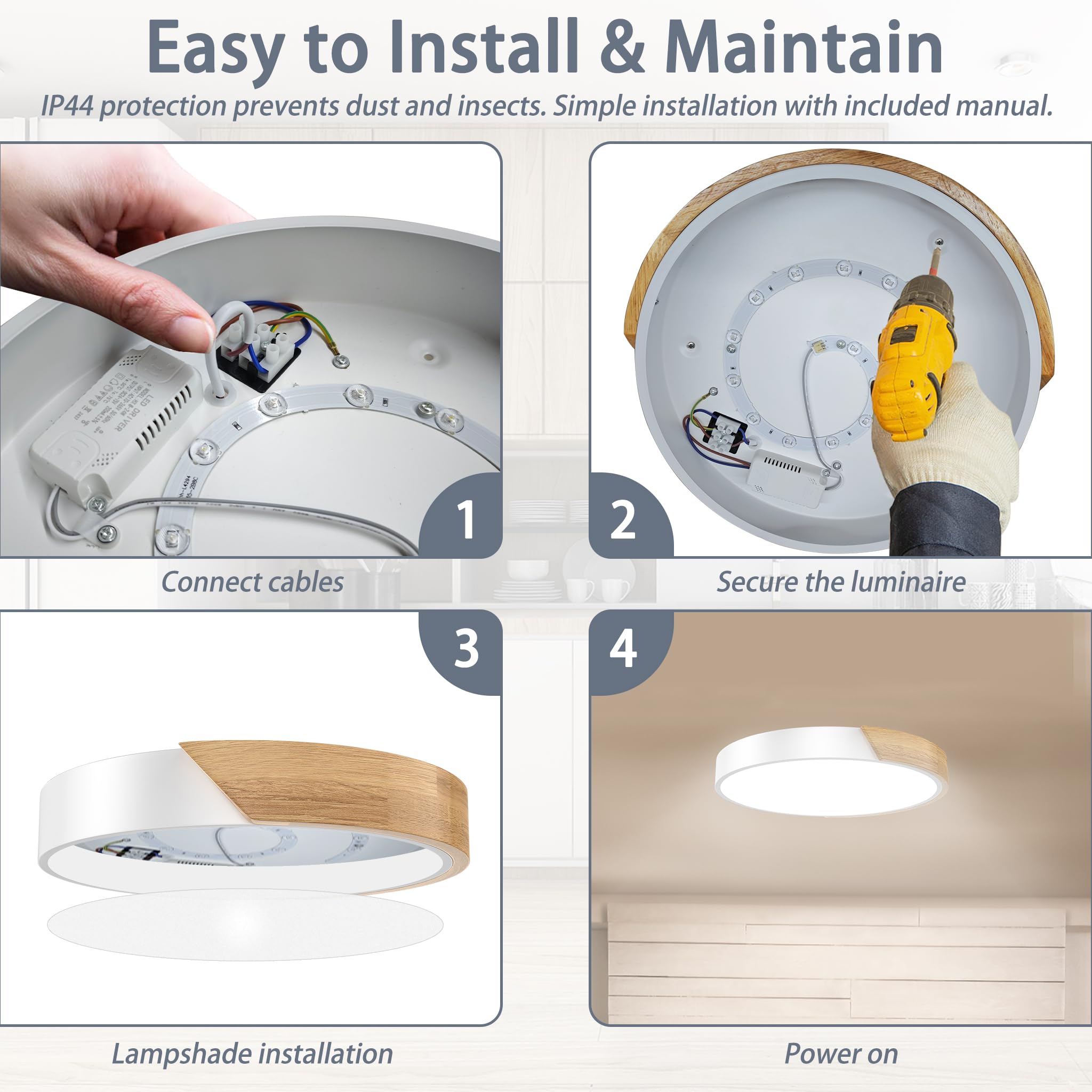 Froadp LED Deckenlampe Holz Deckenleuchte, Modern Lampe Decke Flach, Holzlampe Rund für Wohnzimmer, Schlafzimmer, Badezimmer, Küche, Flur, Kinderzimmer, Büro (96W Dimmbar, Grau)