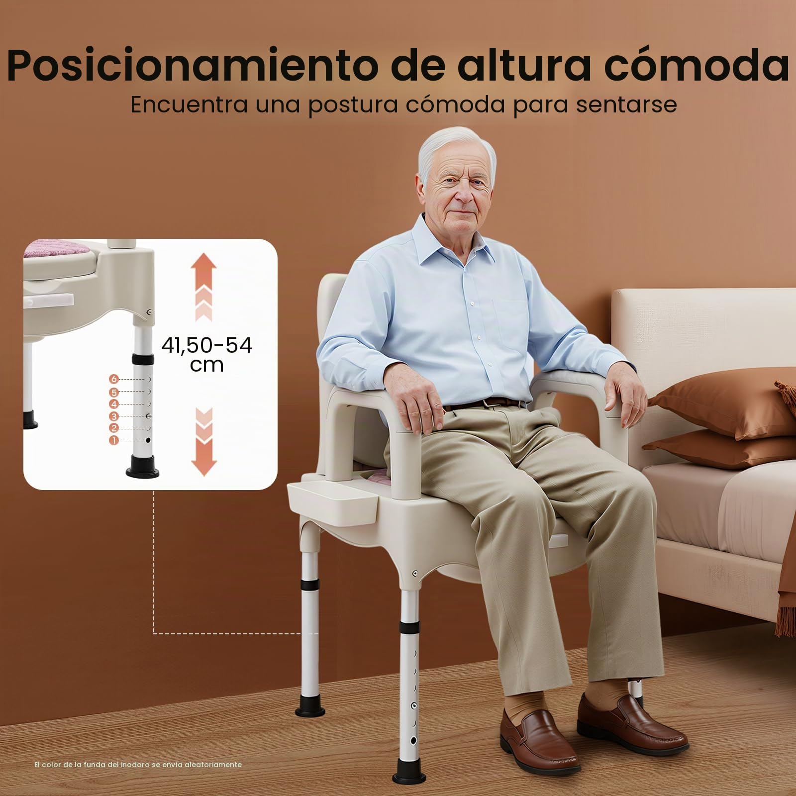 Silla de baño con ruedas, silla de ruedas, silla de ruedas con cubo de inodoro, ancho del asiento para personas mayores, silla de noche, altura regulable, reposabrazos plegable, 55 cm