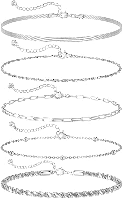 Kyerlyn Silver Gold Bracelets for Women Waterproof, 14K Real Gold Jewelry Sets for Women Trendy Dainty Stackable Cuban Link Paperclip Chain Bracelet