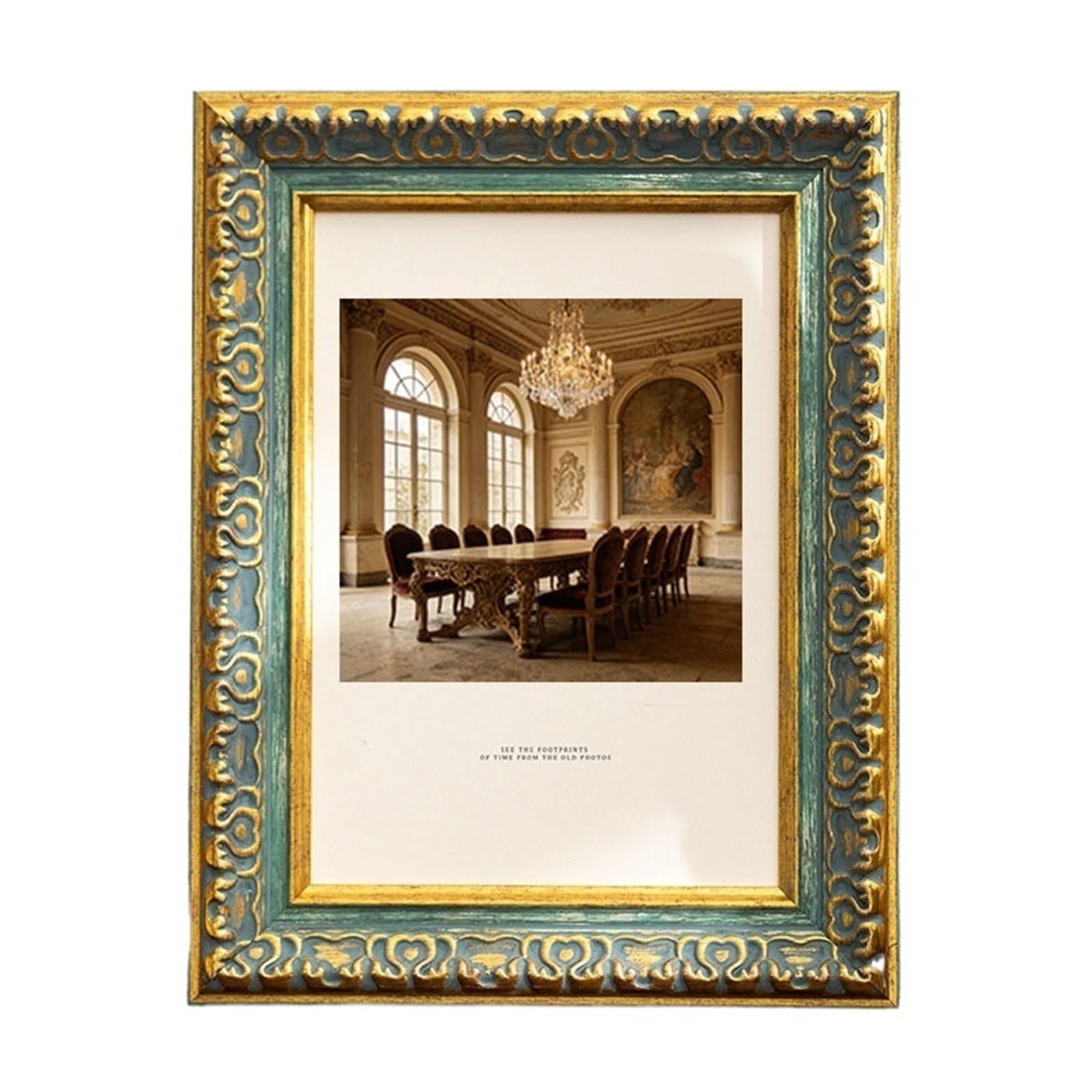 Picture Frame Hanging Wall 5-10 Inch Horizontal Resin Table A4 Wedding Dress Palace Retro For Photo And Picture(Retro green,7inch)