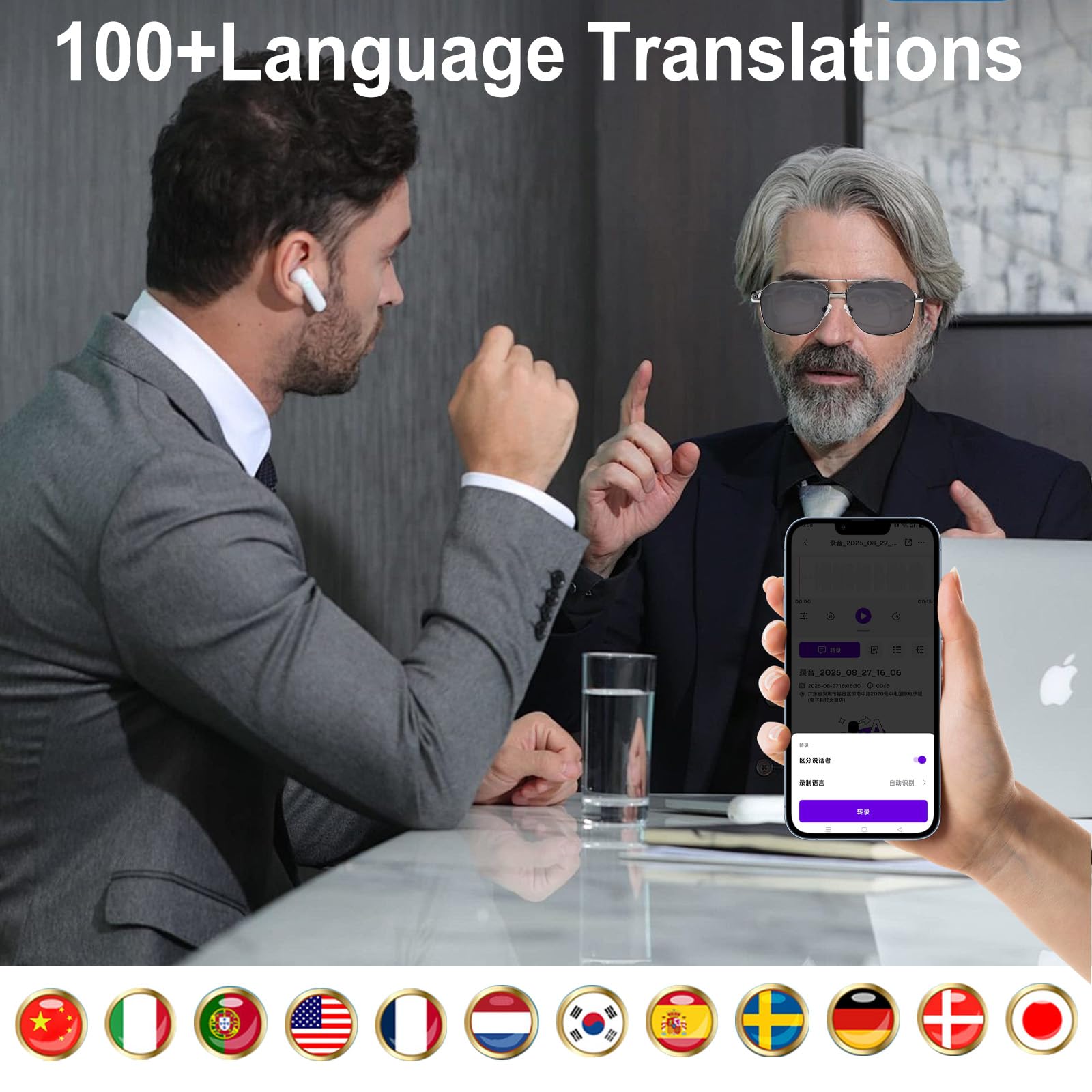 Gafas Inteligentes AI, Gafas de Traductor Inteligente, UV Gafas Bluetooth para Hombre y Mujer, Gafas Inteligente con Bluetooth 5.4, Altavoz Soporte 144 Idiomas