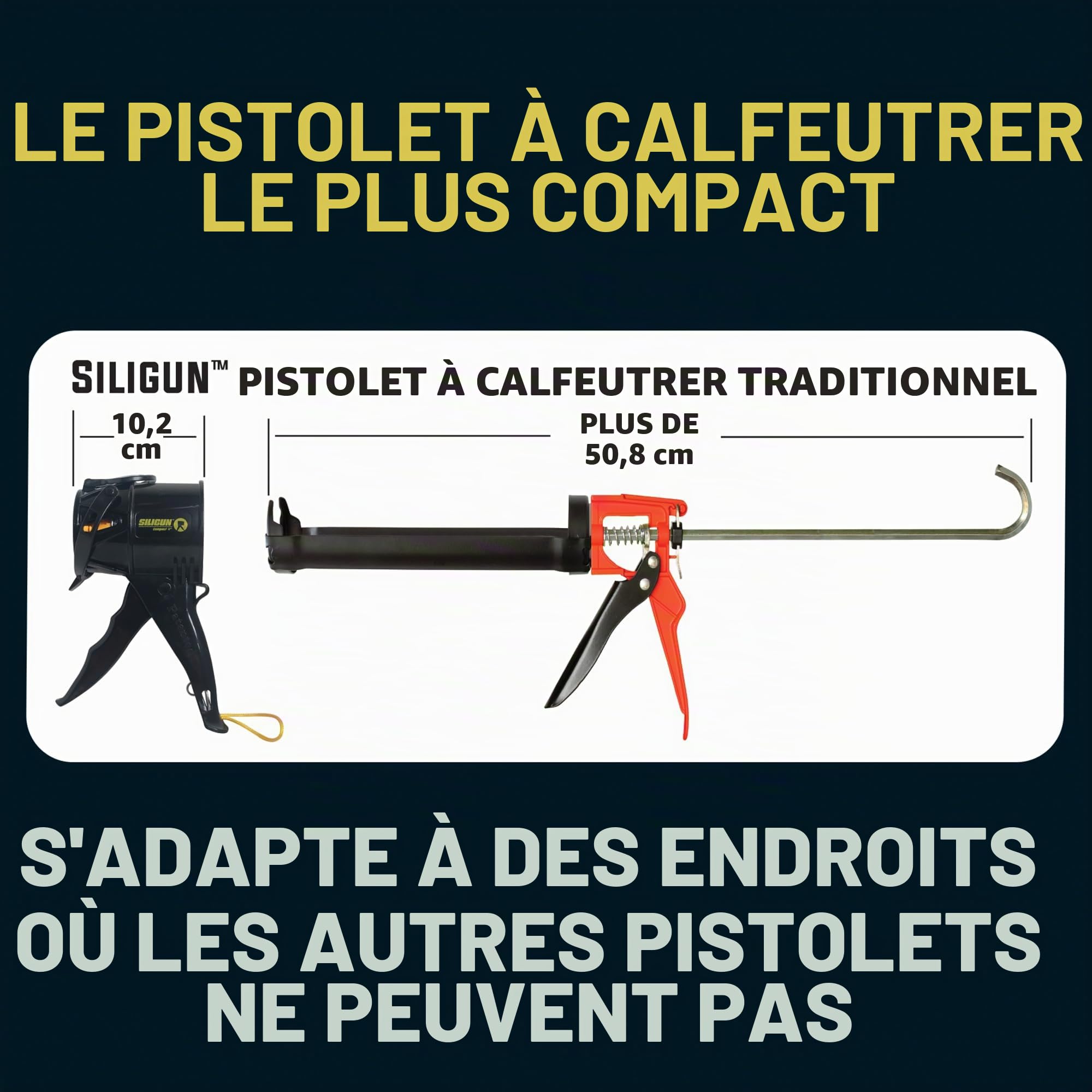 SILIGUN Pistolet à calfeutrer compact avec buse à calfeutrer - Pistolet à calfeutrer de 283,5 g sans tige - Pistolet à calfeutrer à rapport de poussée 12:1 pour silicone, latex, mastic - Pistolet à