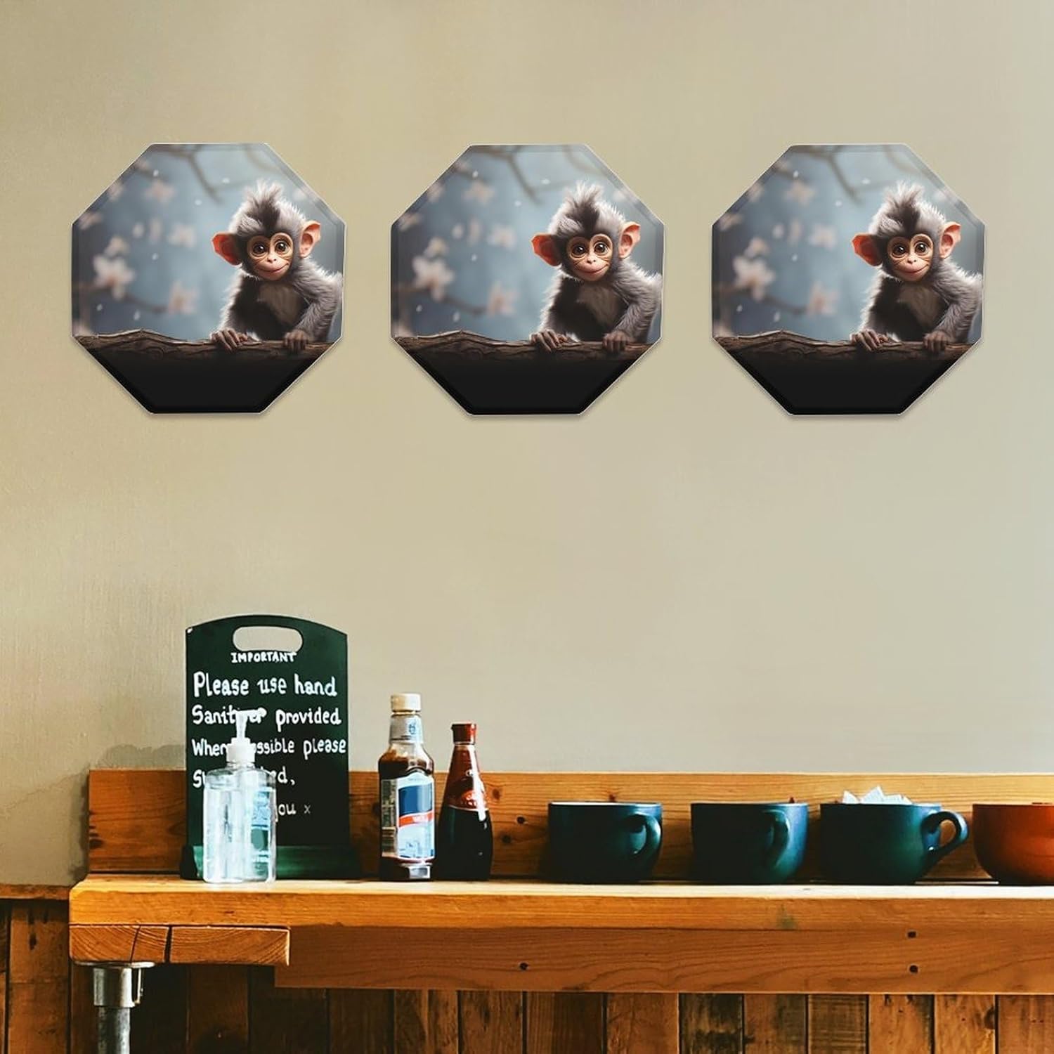 Ctagon Metal Sign for Home, Modern Display Plate for Kitchen, Cute Monkey Plates Accent Hanging Wall Decorations 3PCS for Living Room, Bedroom, Hallway, Hotel
