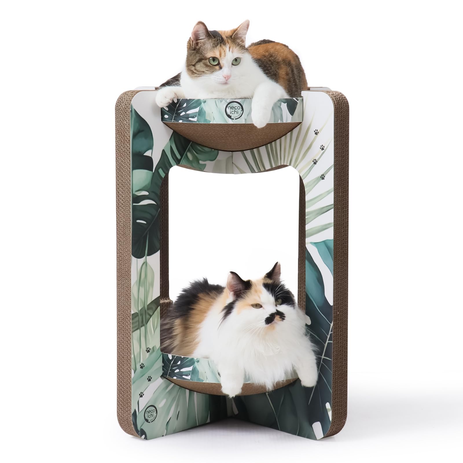 Necoichi Torre rascadora para Gatos de Interior – Tumbona rascadora para Gatos con Uso Reversible y Comodidad Adicional para salón, Cama de cartón / (Regular, Roble)